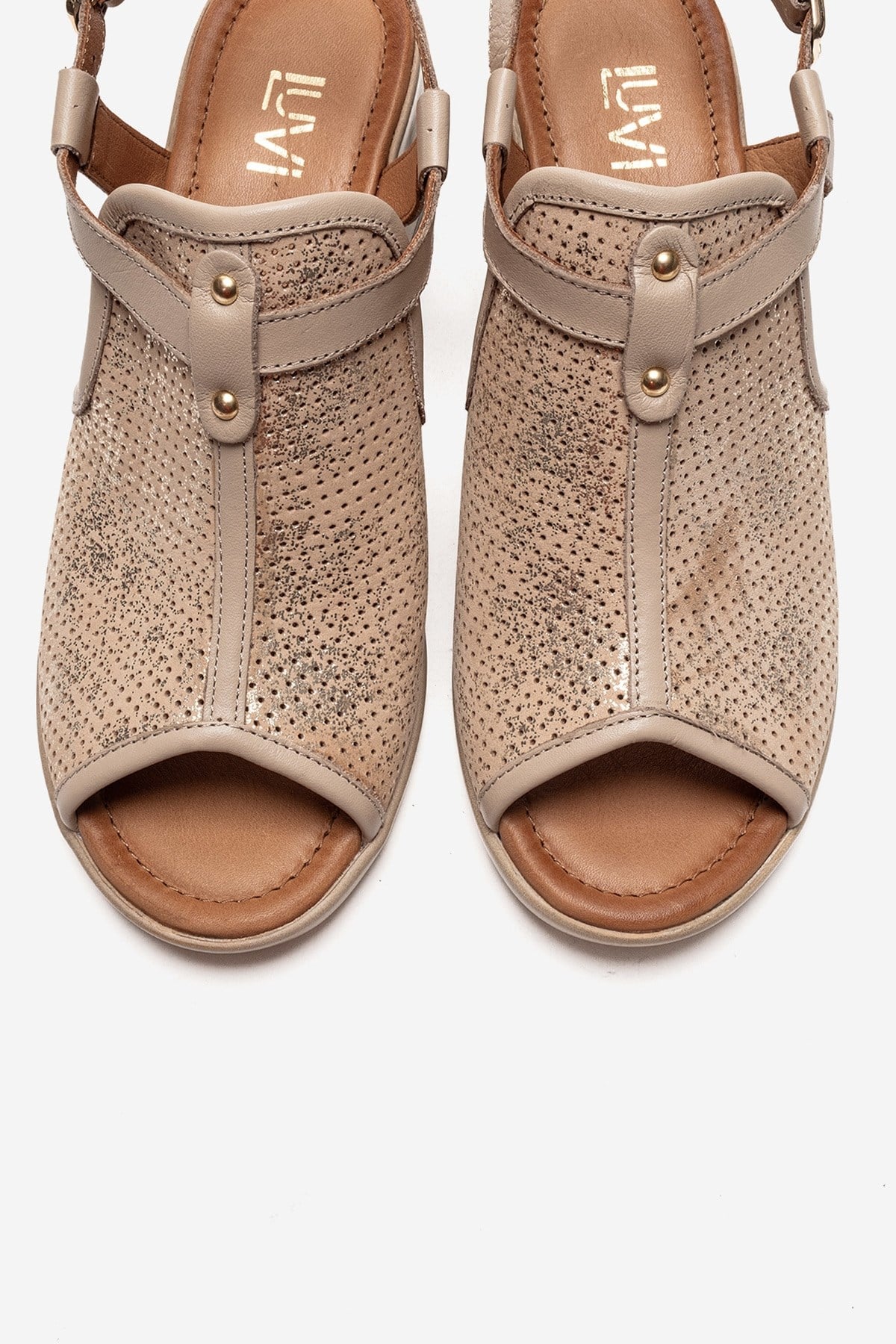 Janelle - Beige Genuine Leather Block Heel Sandal (Women)