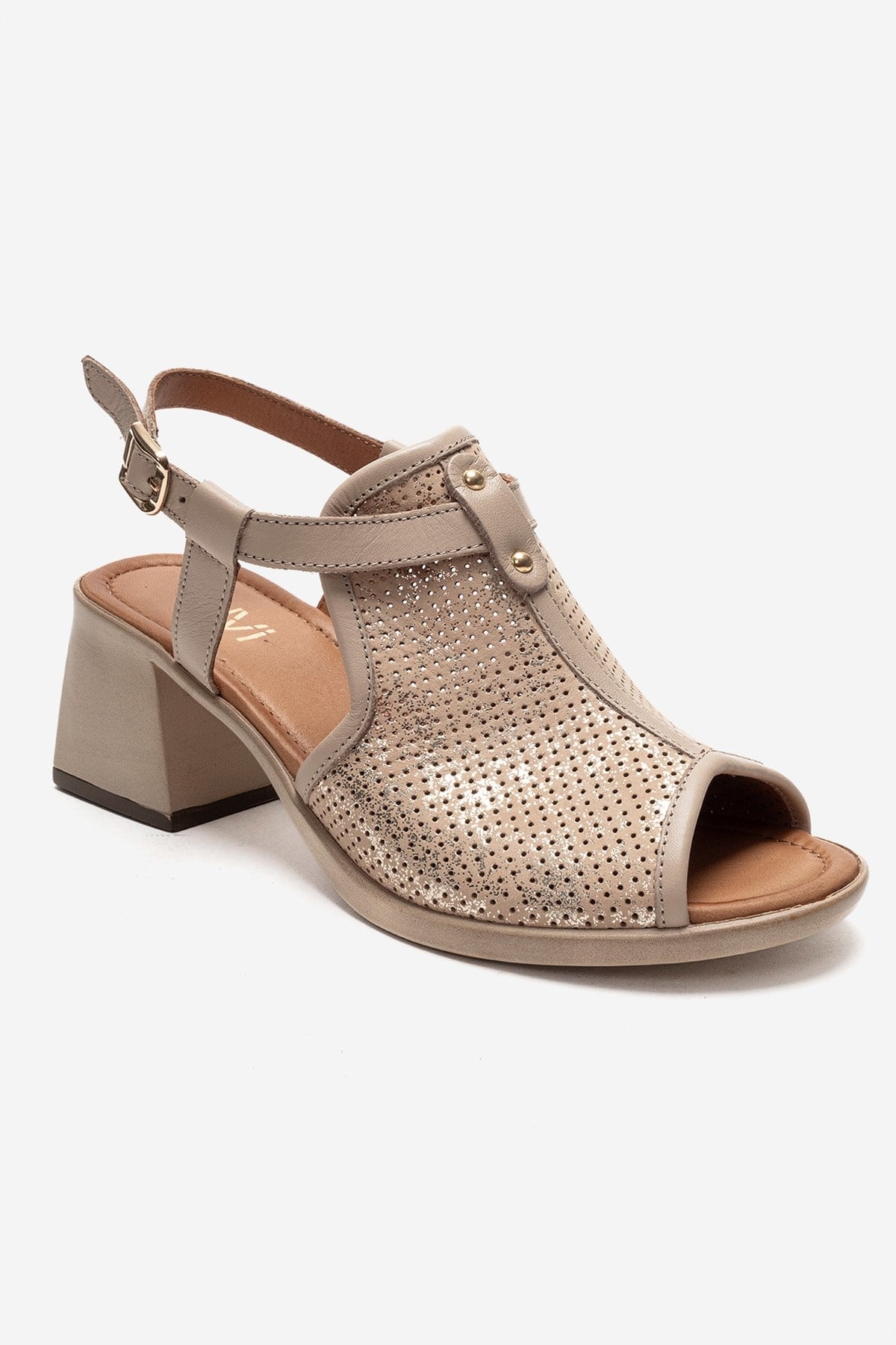 Janelle - Beige Genuine Leather Block Heel Sandal (Women)