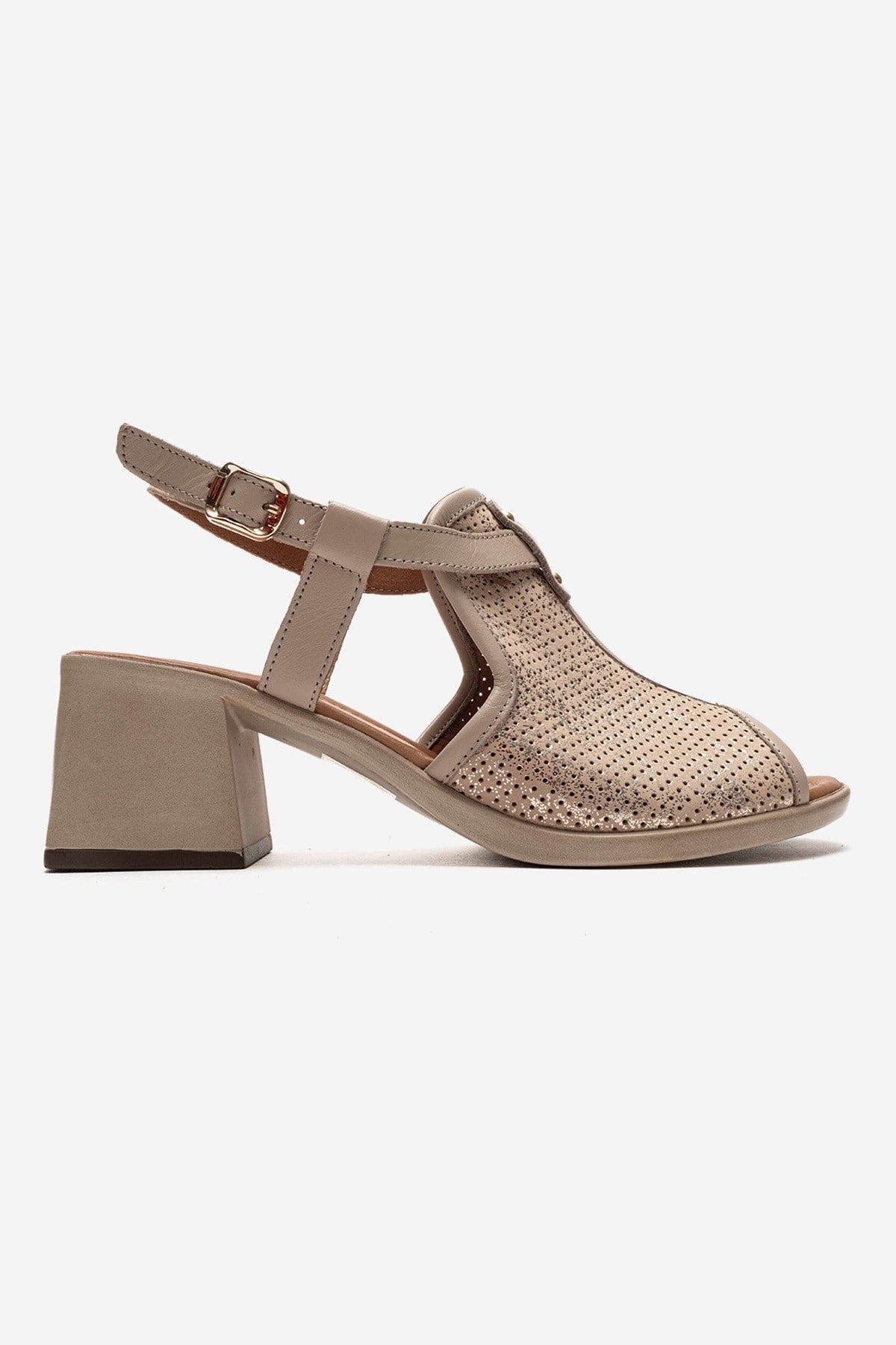 Janelle - Beige Genuine Leather Block Heel Sandal (Women)
