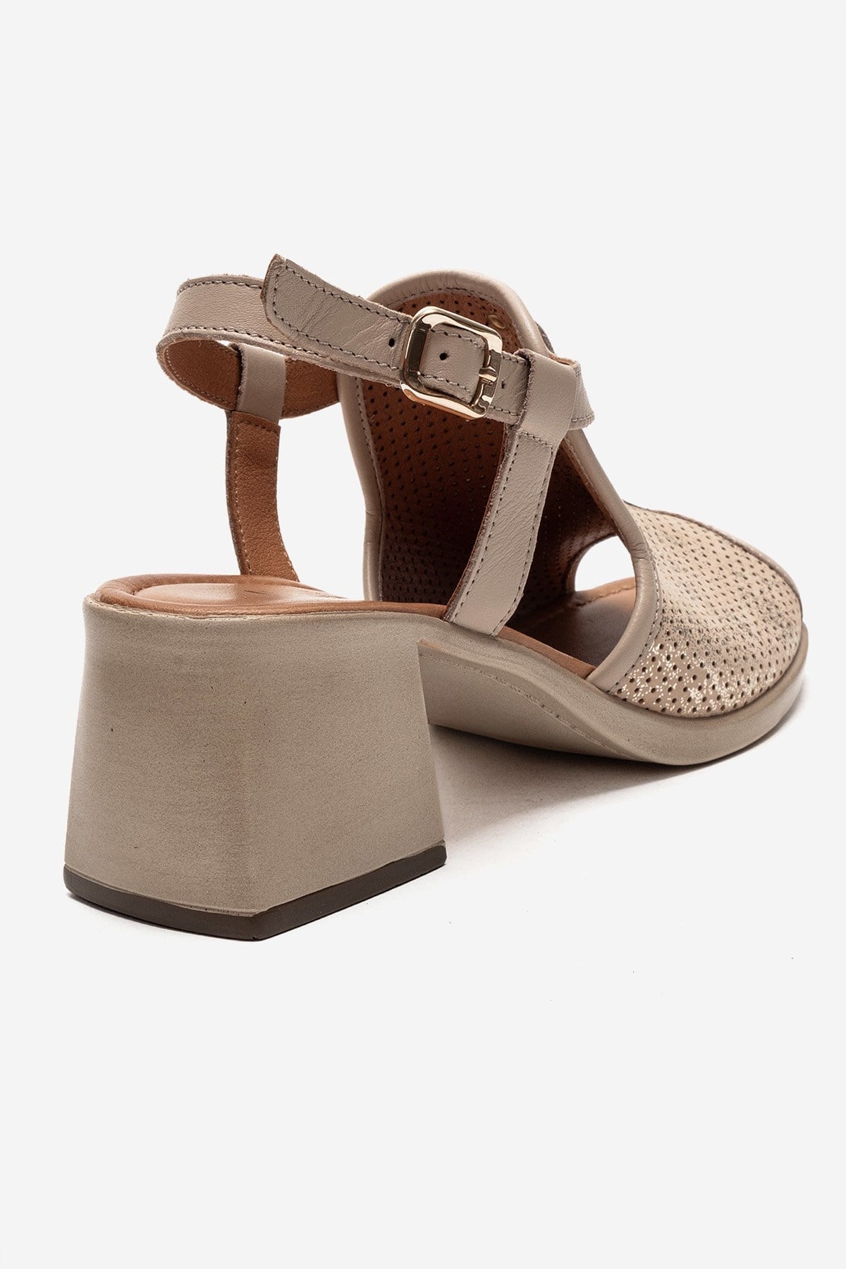 Janelle - Beige Genuine Leather Block Heel Sandal (Women)