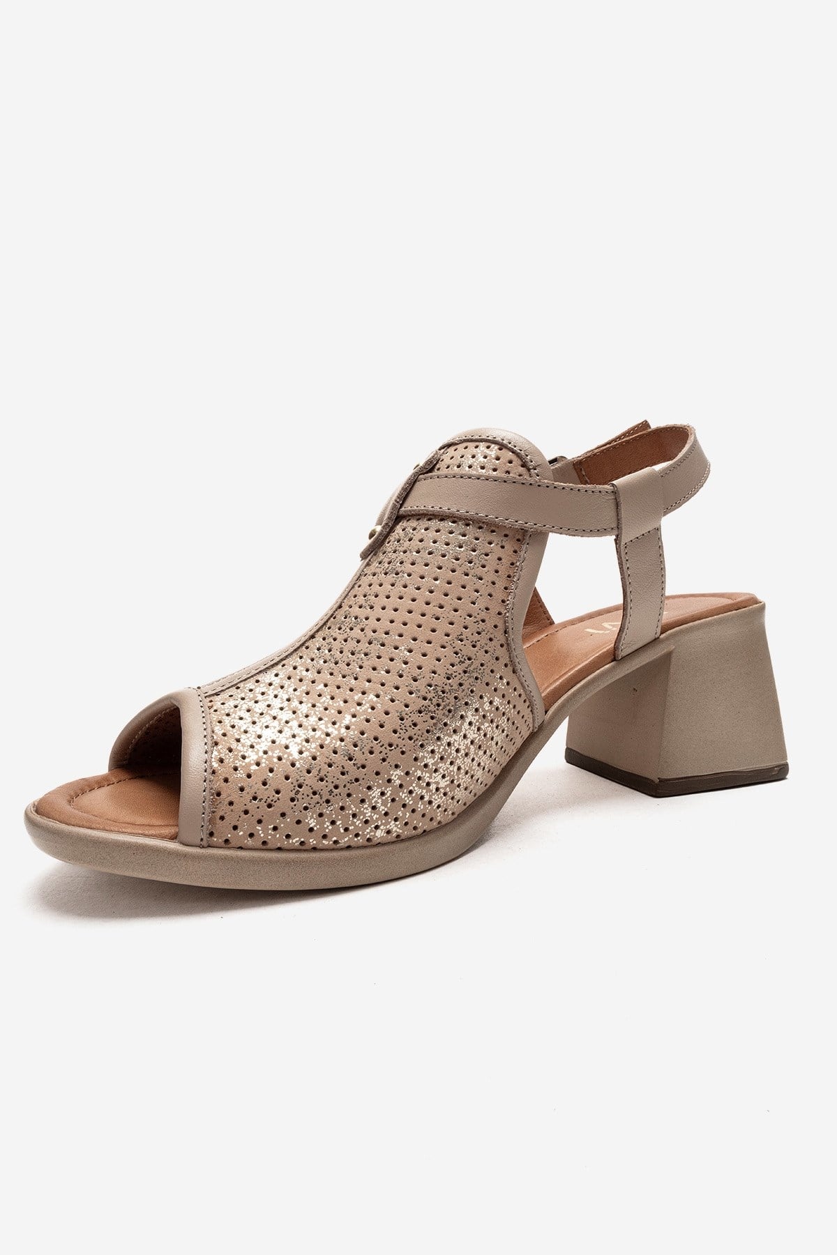 Janelle - Beige Genuine Leather Block Heel Sandal (Women)