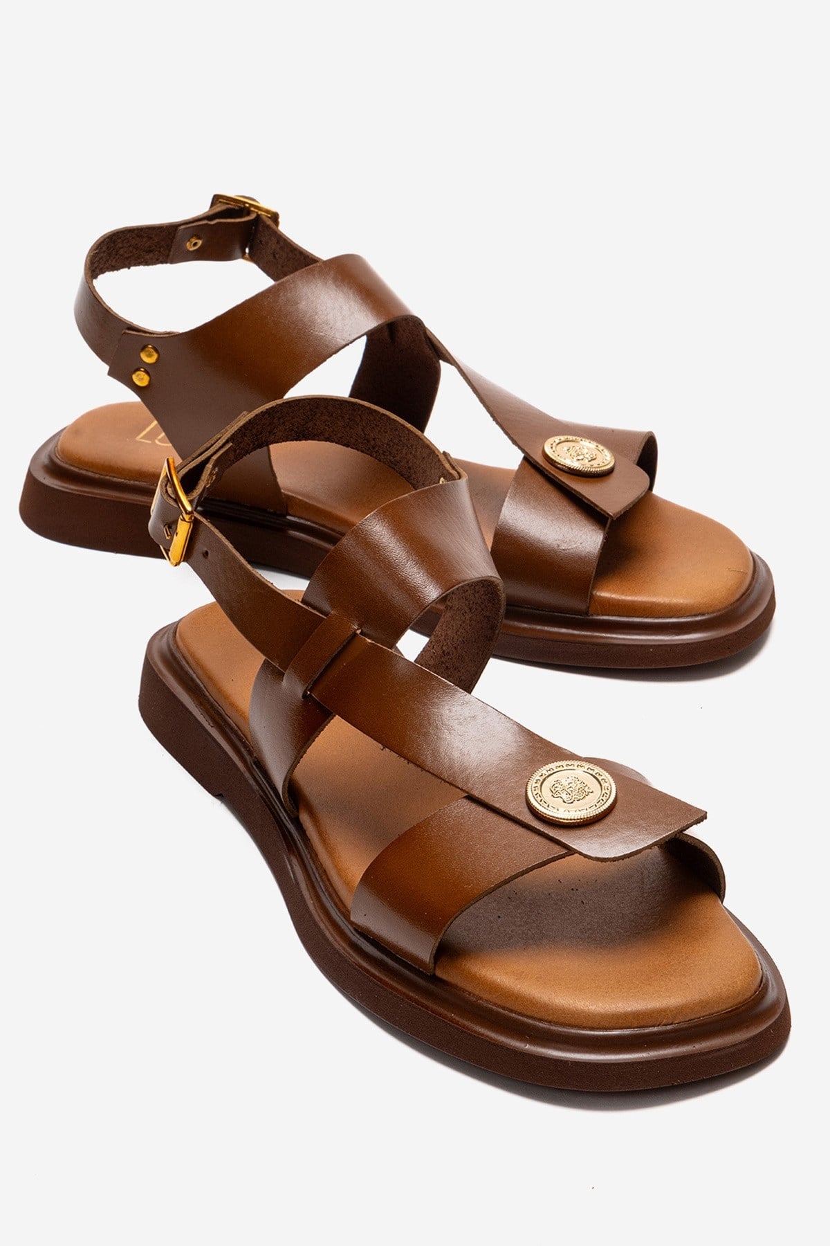 Quella - Cognac Genuine Leather Buckle Sandal (Women)