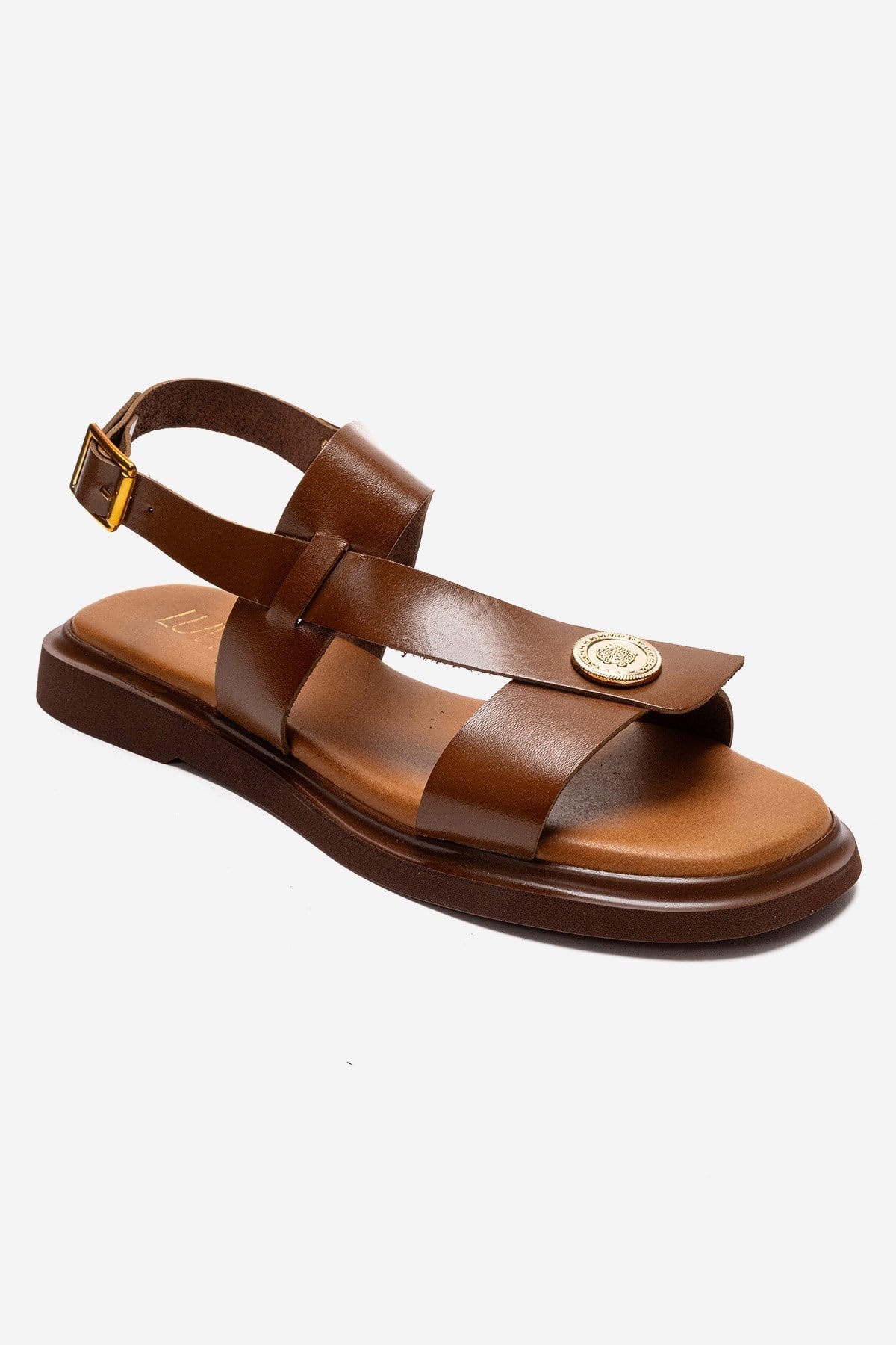 Quella - Cognac Genuine Leather Buckle Sandal (Women)