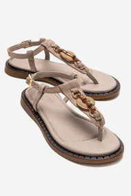 TIANA - Taupe Genuine Leather Buckle Toe-Post Sandal (Women)