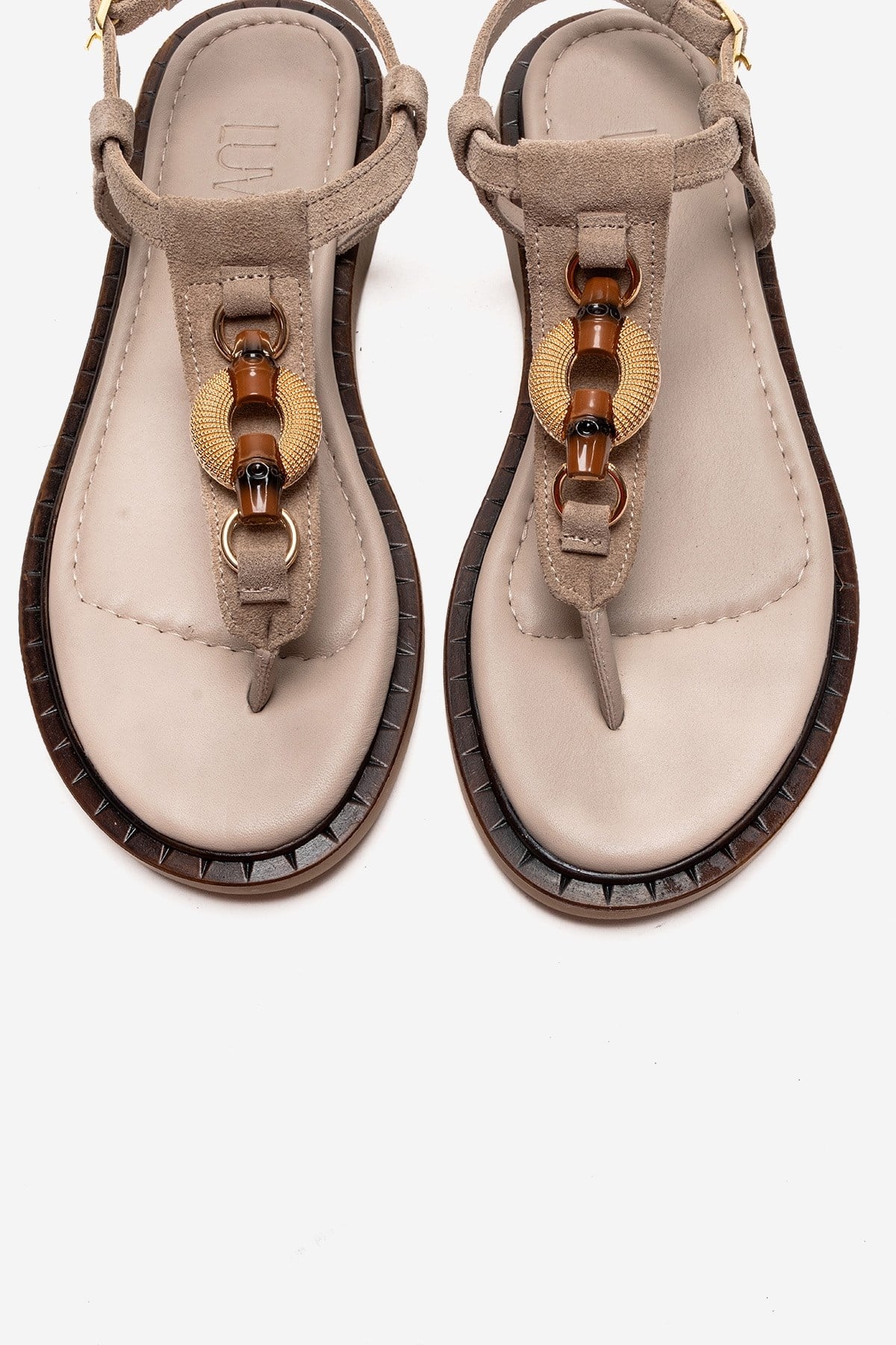 TIANA - Taupe Genuine Leather Buckle Toe-Post Sandal (Women)
