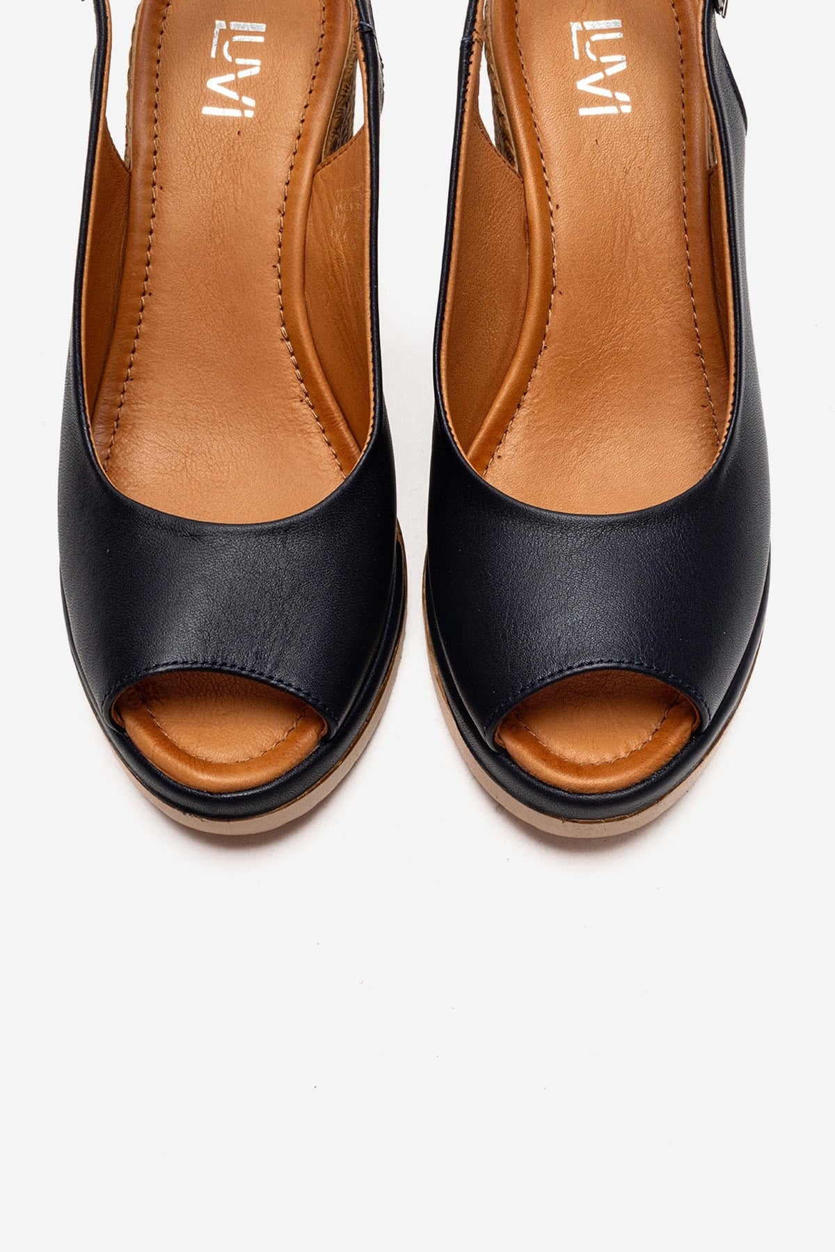 HELINA - Navy Genuine Leather Wedge Sandal (Women)