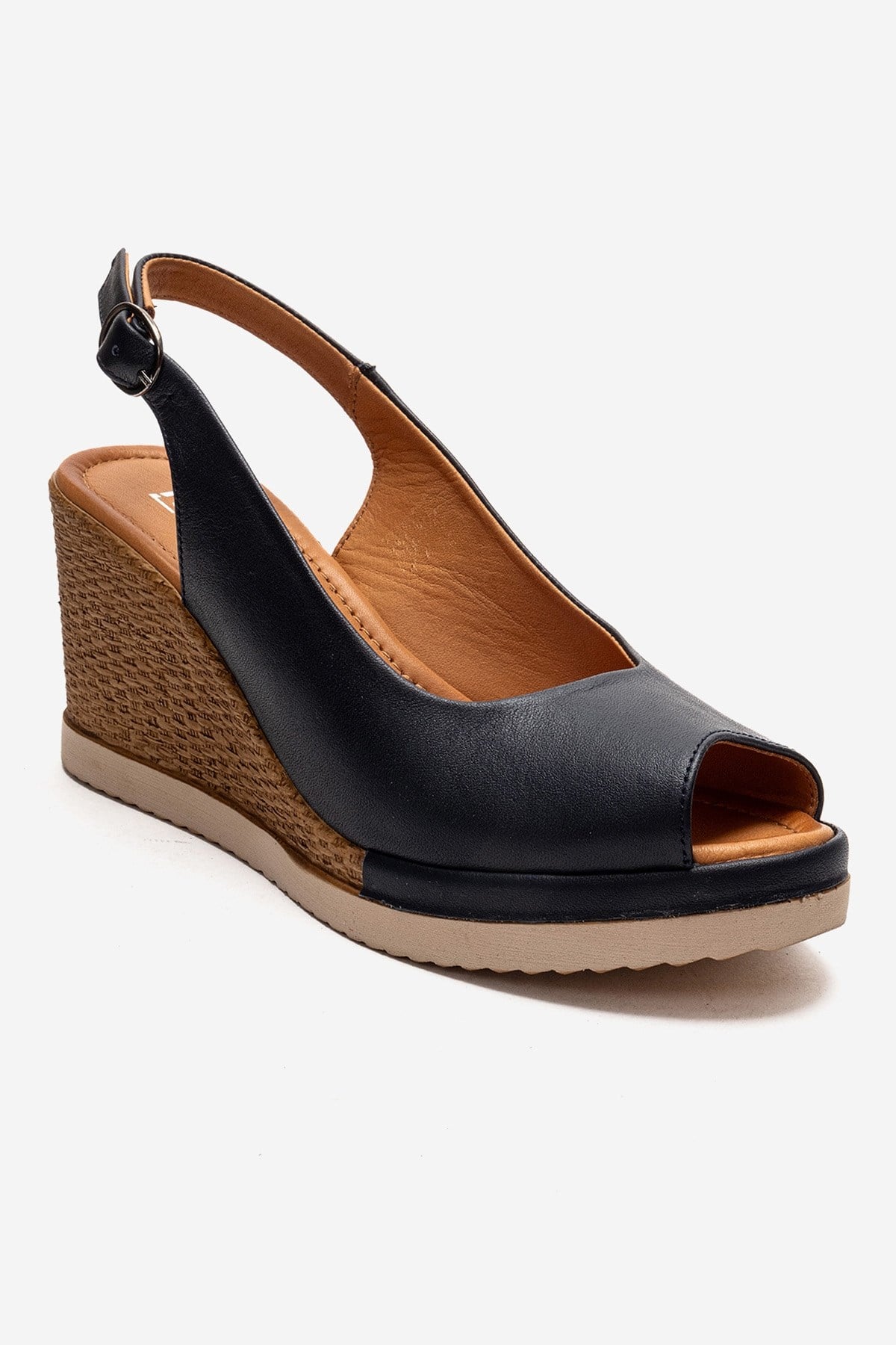HELINA - Navy Genuine Leather Wedge Sandal (Women)