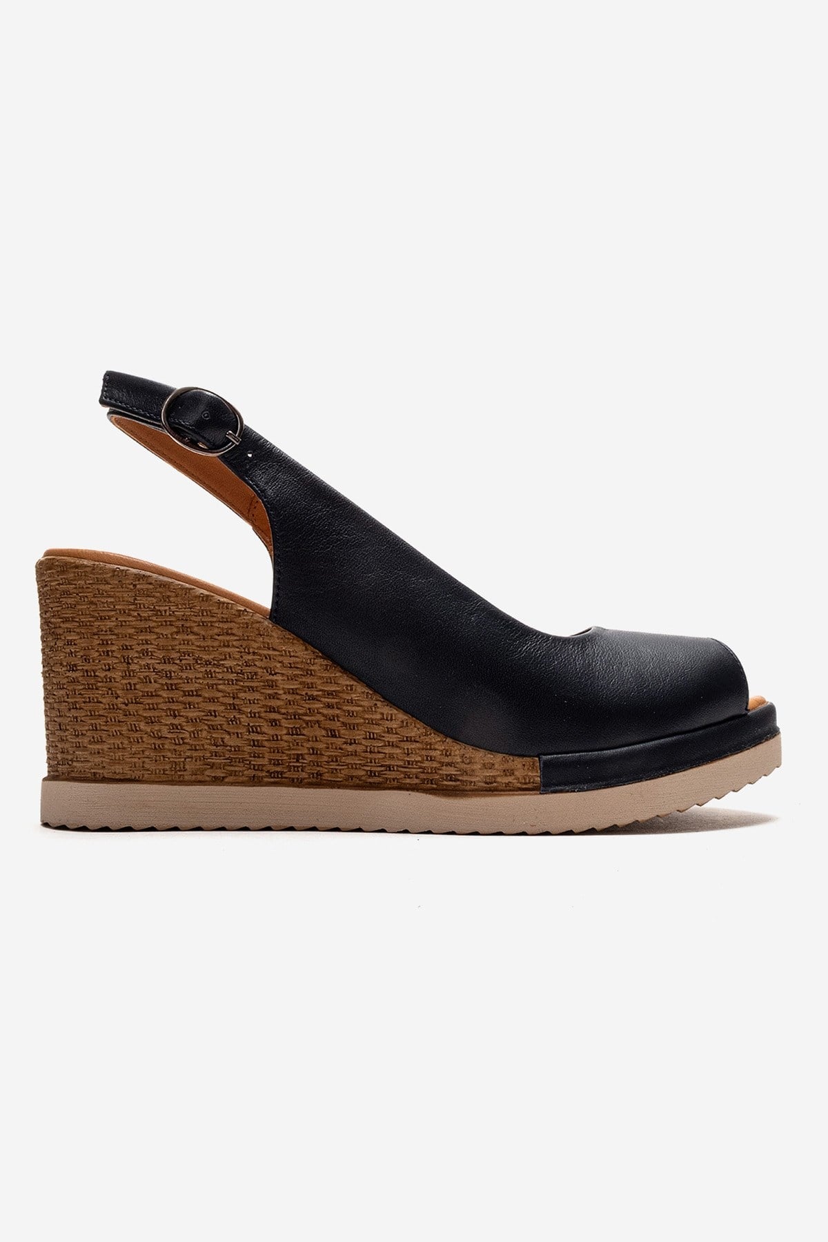 HELINA - Navy Genuine Leather Wedge Sandal (Women)