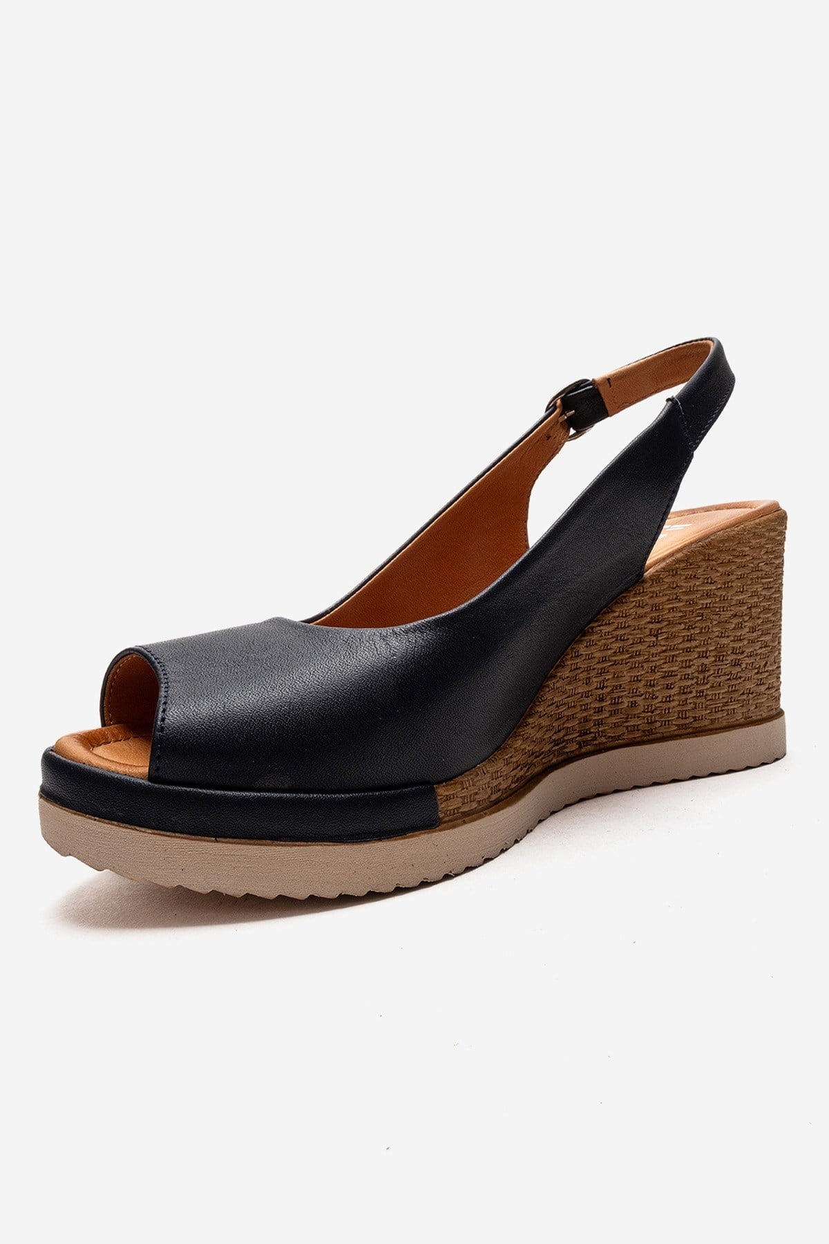 HELINA - Navy Genuine Leather Wedge Sandal (Women)