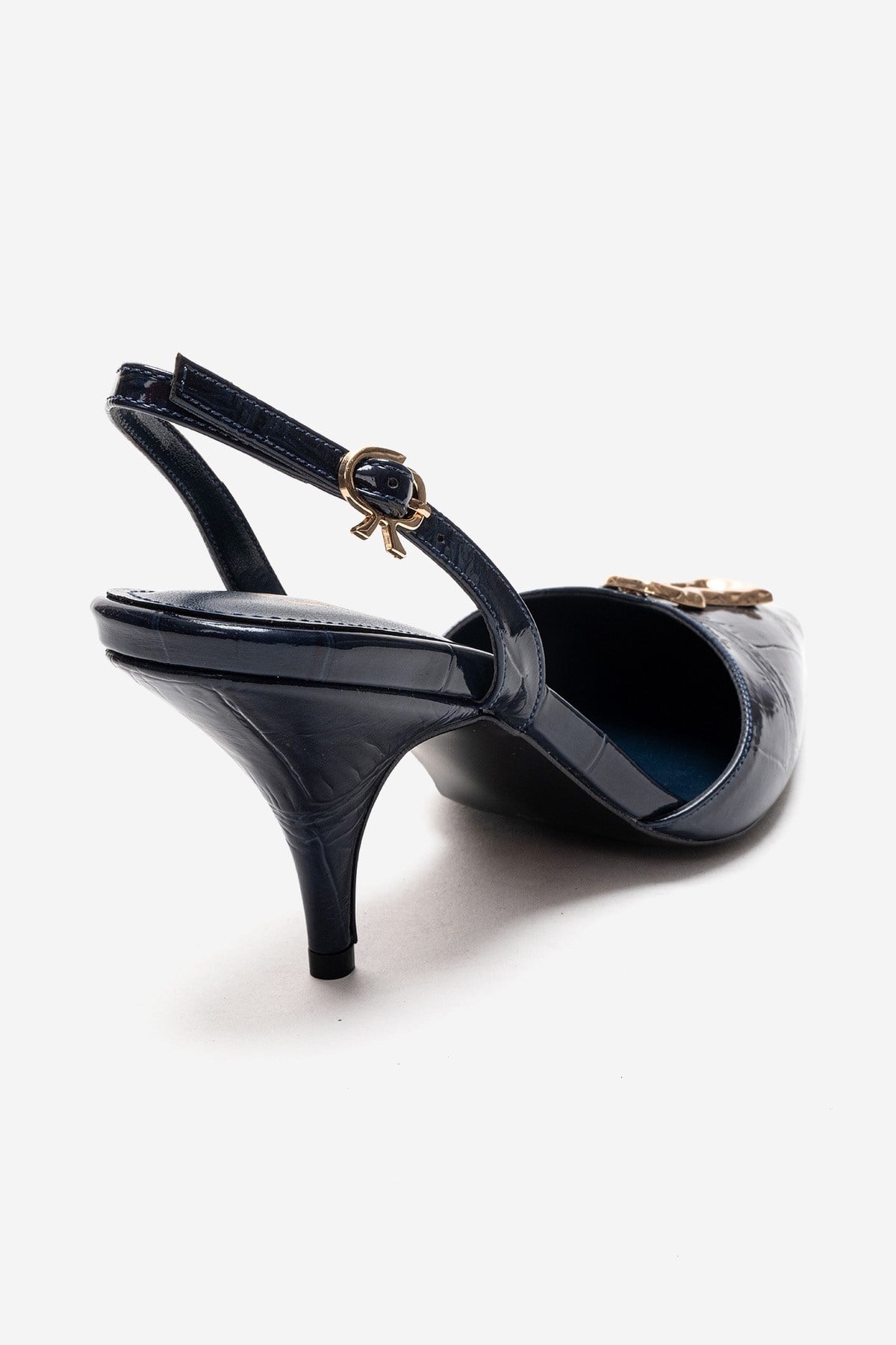 Yvella - Navy Patent Buckle Pointed Toe Stiletto Pump (Women)