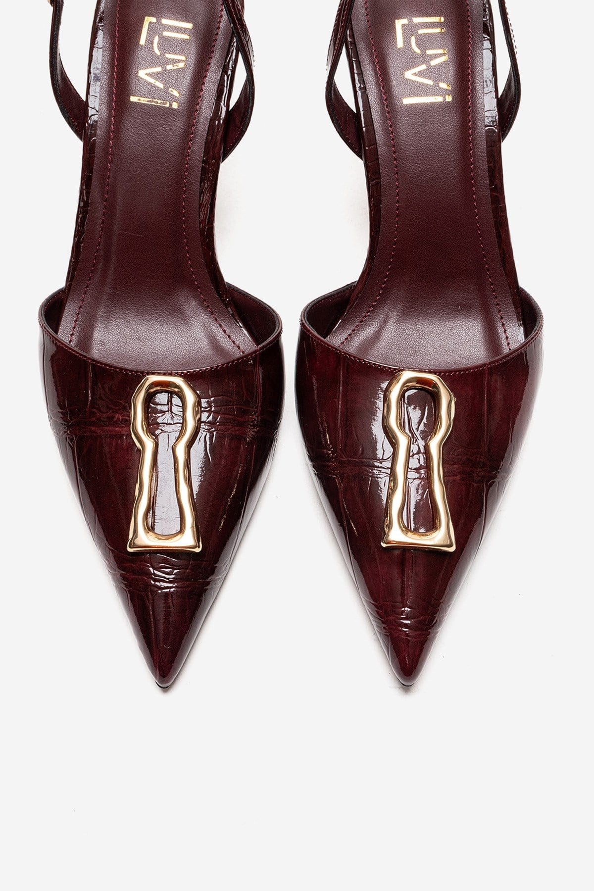 Yvella - Burgundy Patent Buckle Pointed Toe Stiletto Pump (Women)