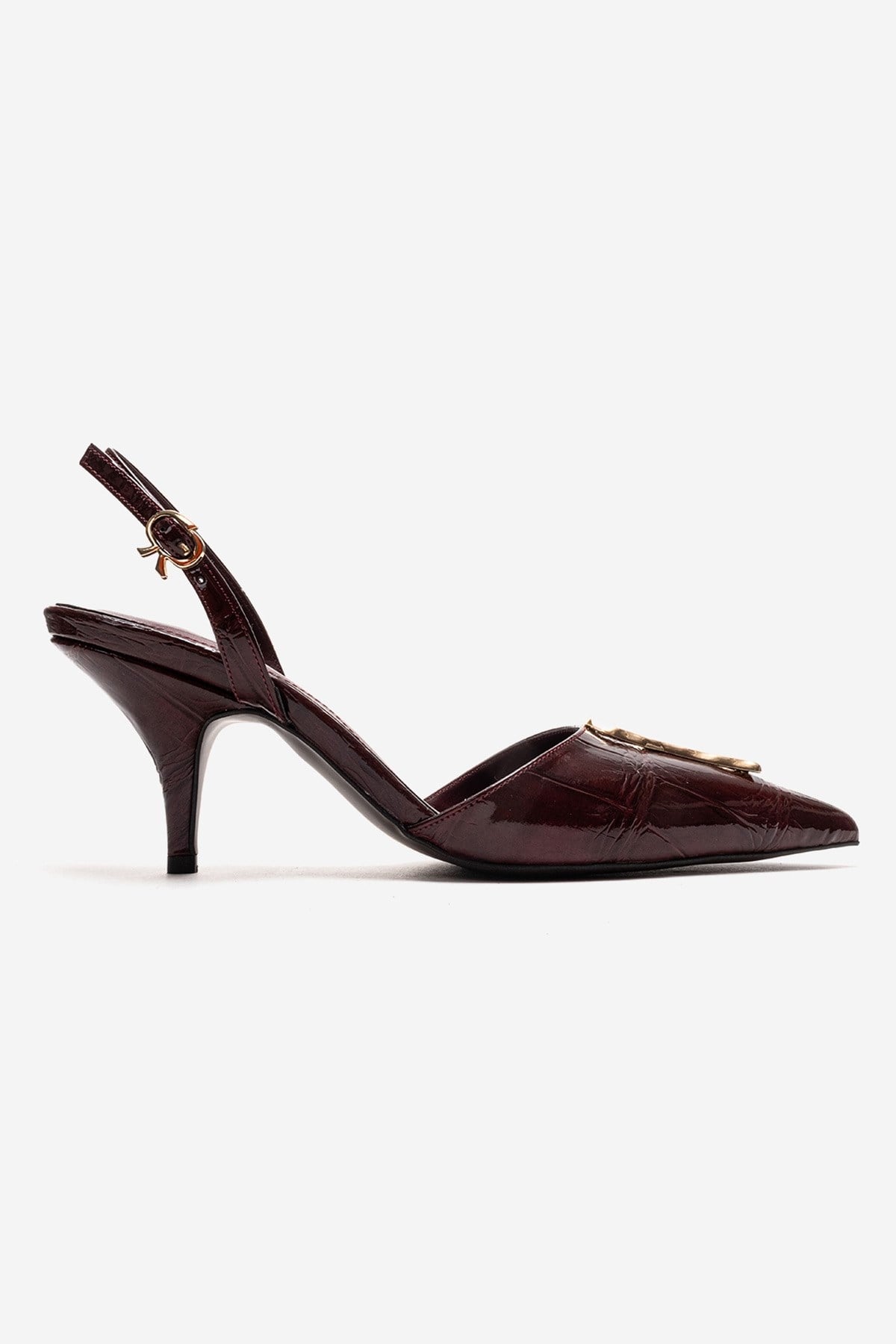 Yvella - Burgundy Patent Buckle Pointed Toe Stiletto Pump (Women)