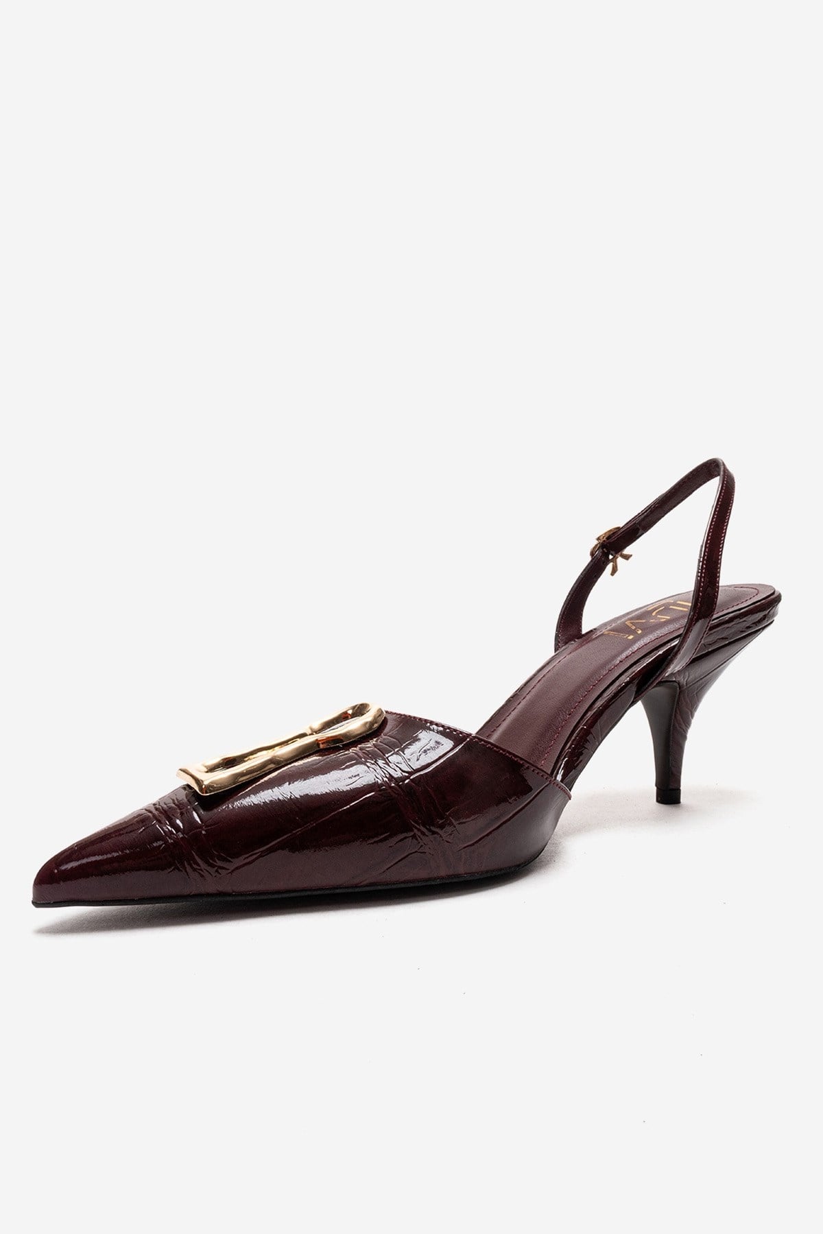 Yvella - Burgundy Patent Buckle Pointed Toe Stiletto Pump (Women)