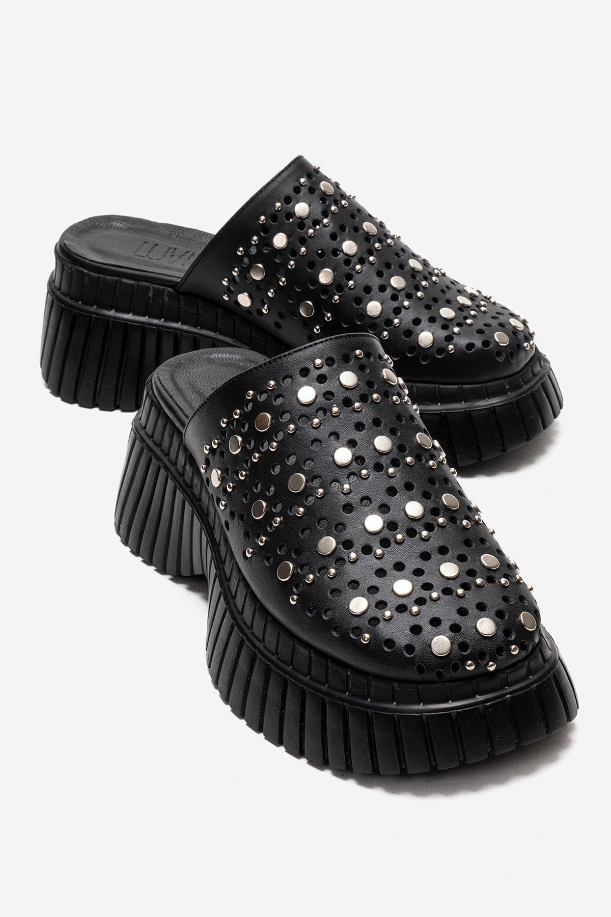 HARLOW - Black Genuine Leather Platform Slide (Women)