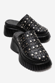 HARLOW - Black Genuine Leather Platform Slide (Women)