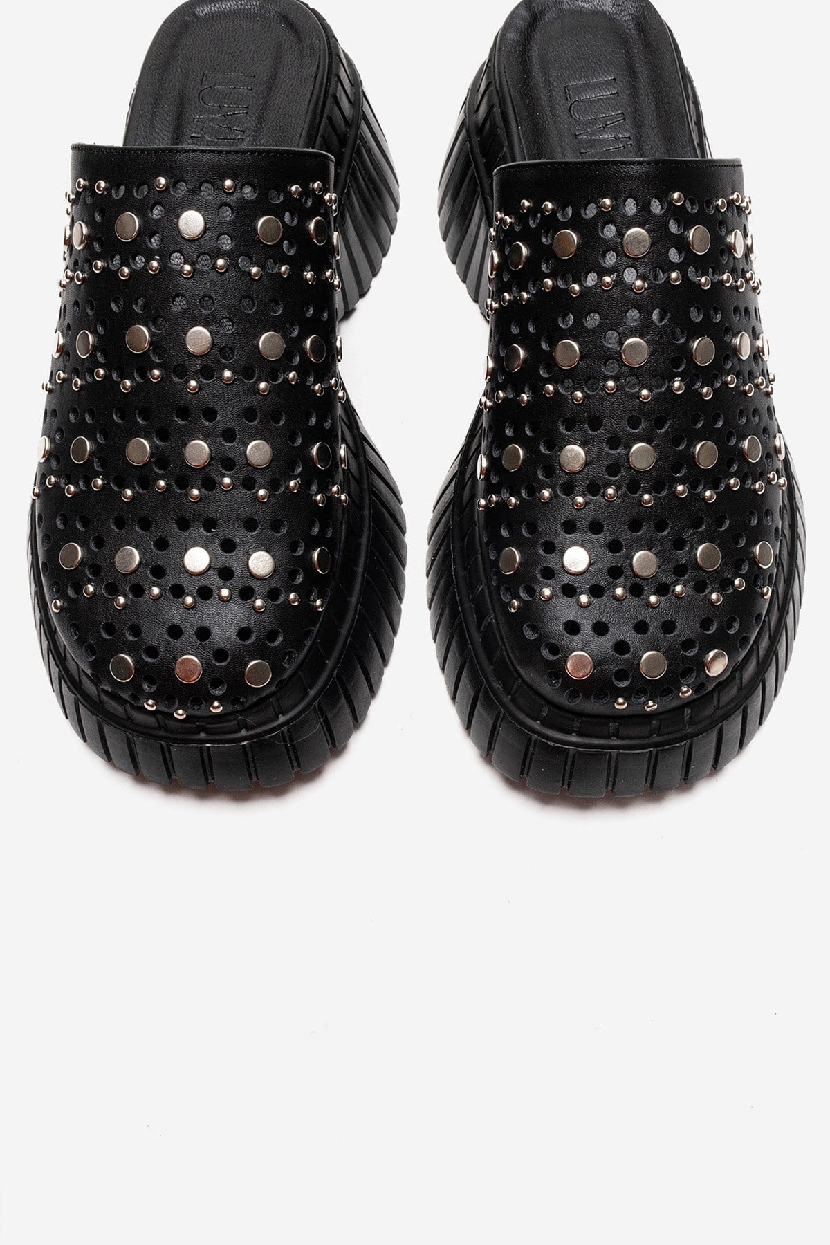 HARLOW - Black Genuine Leather Platform Slide (Women)