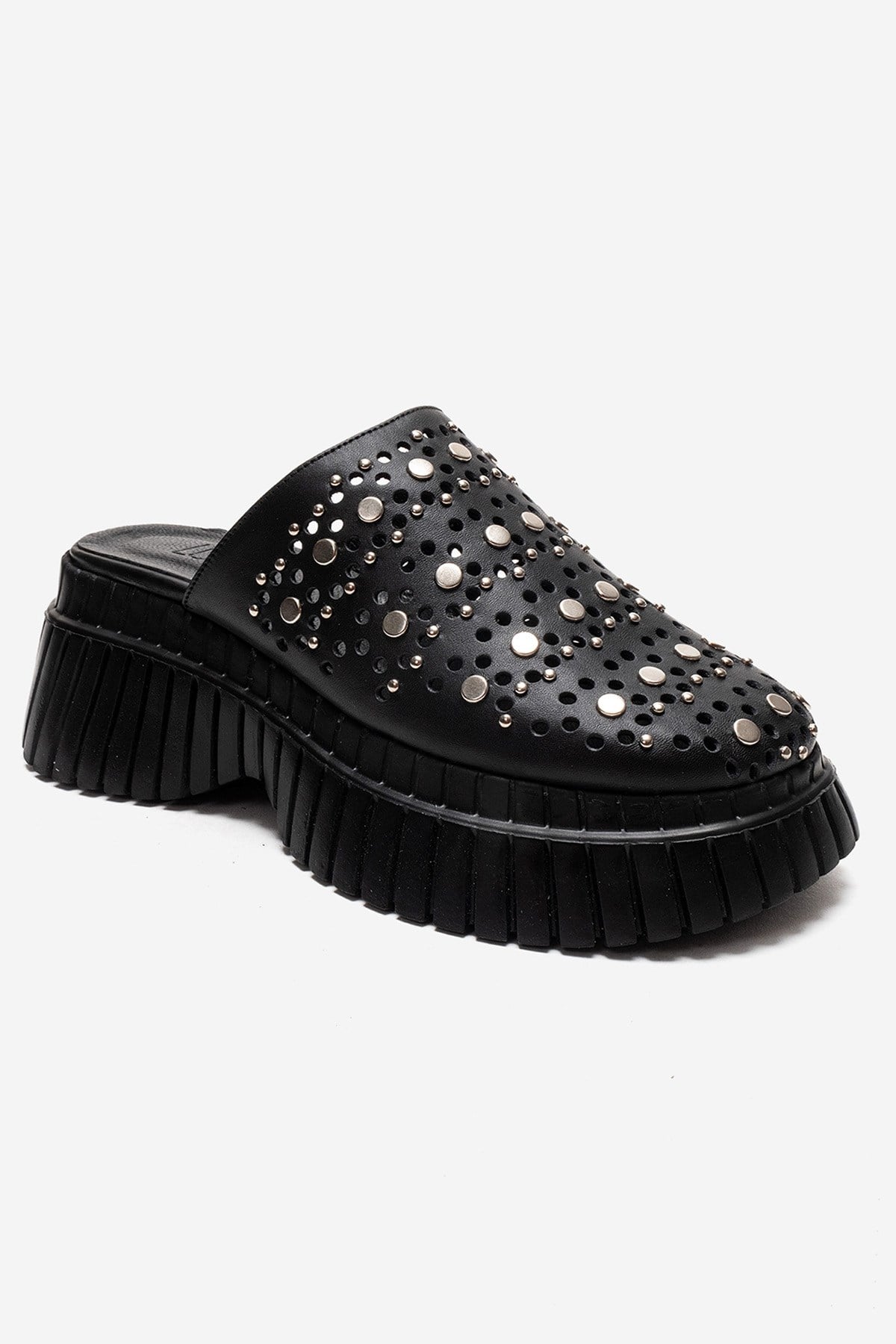 HARLOW - Black Genuine Leather Platform Slide (Women)