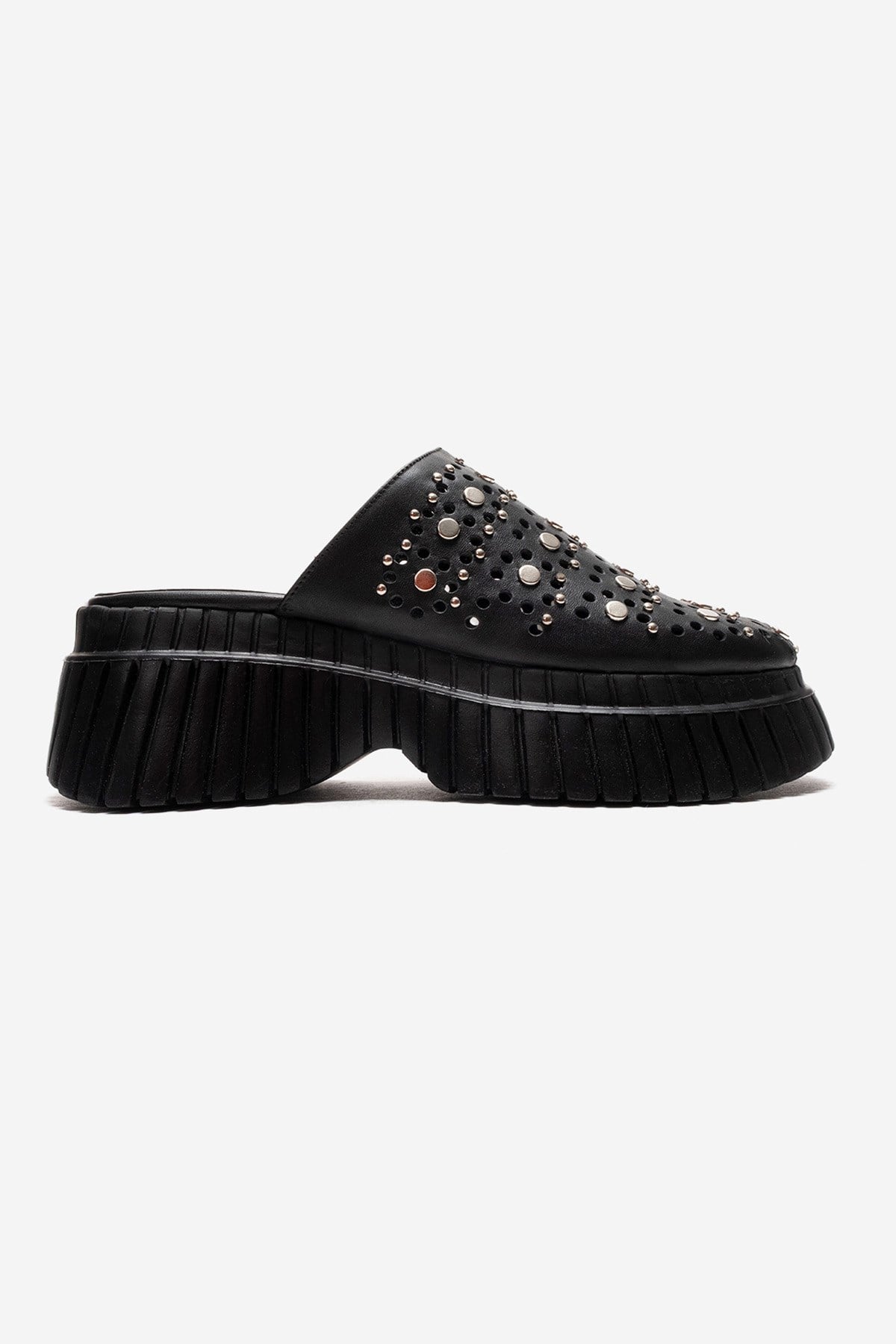 HARLOW - Black Genuine Leather Platform Slide (Women)