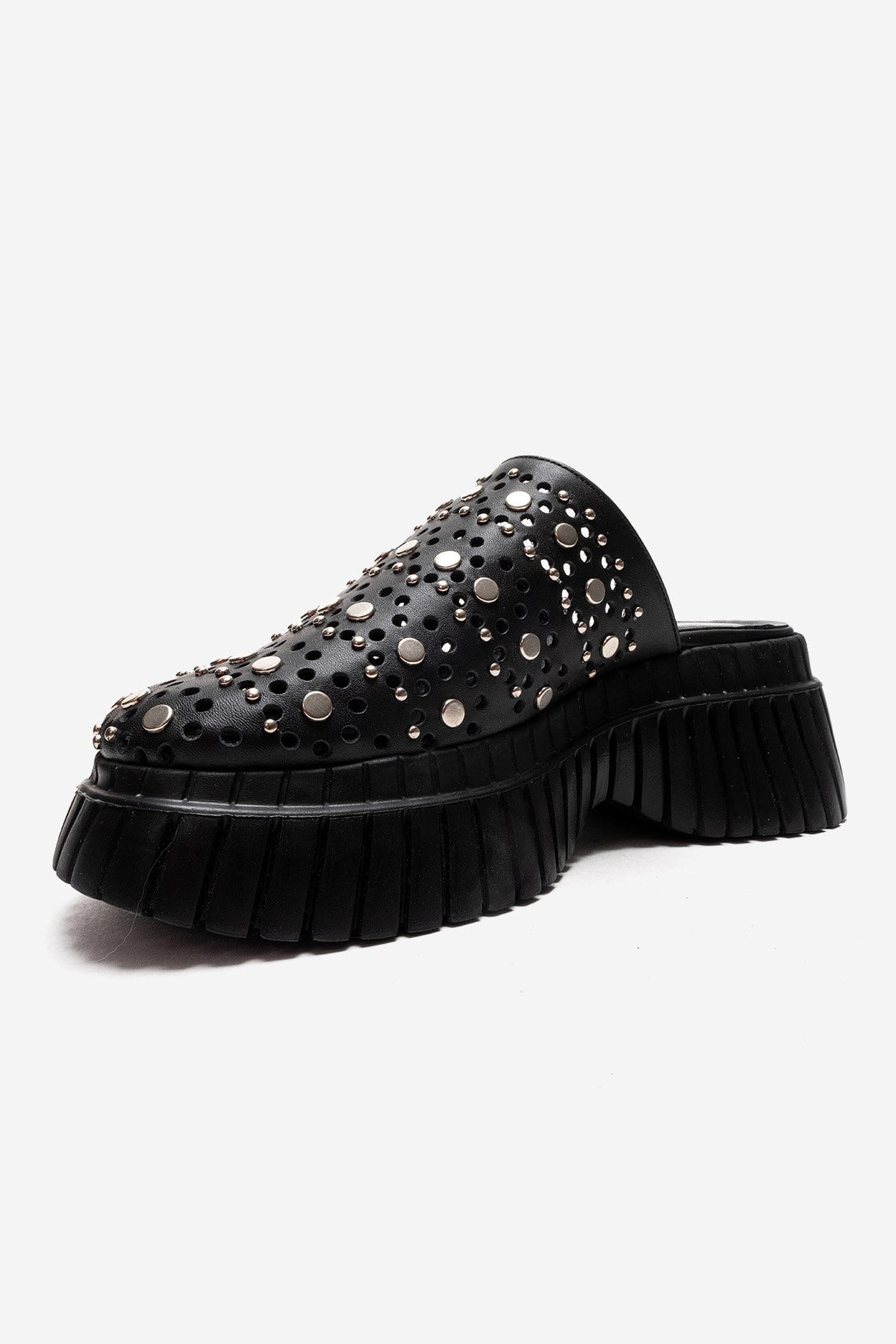 HARLOW - Black Genuine Leather Platform Slide (Women)