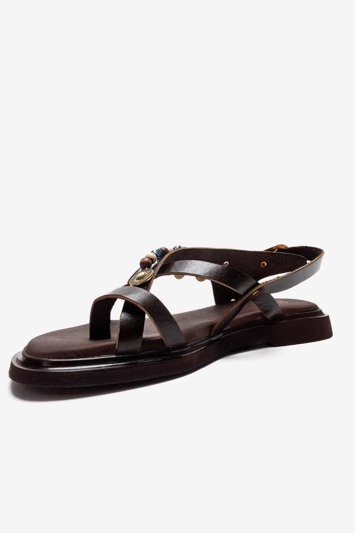 HUSH - Brown Genuine Leather Beaded Toe-Post Sandal (Women)