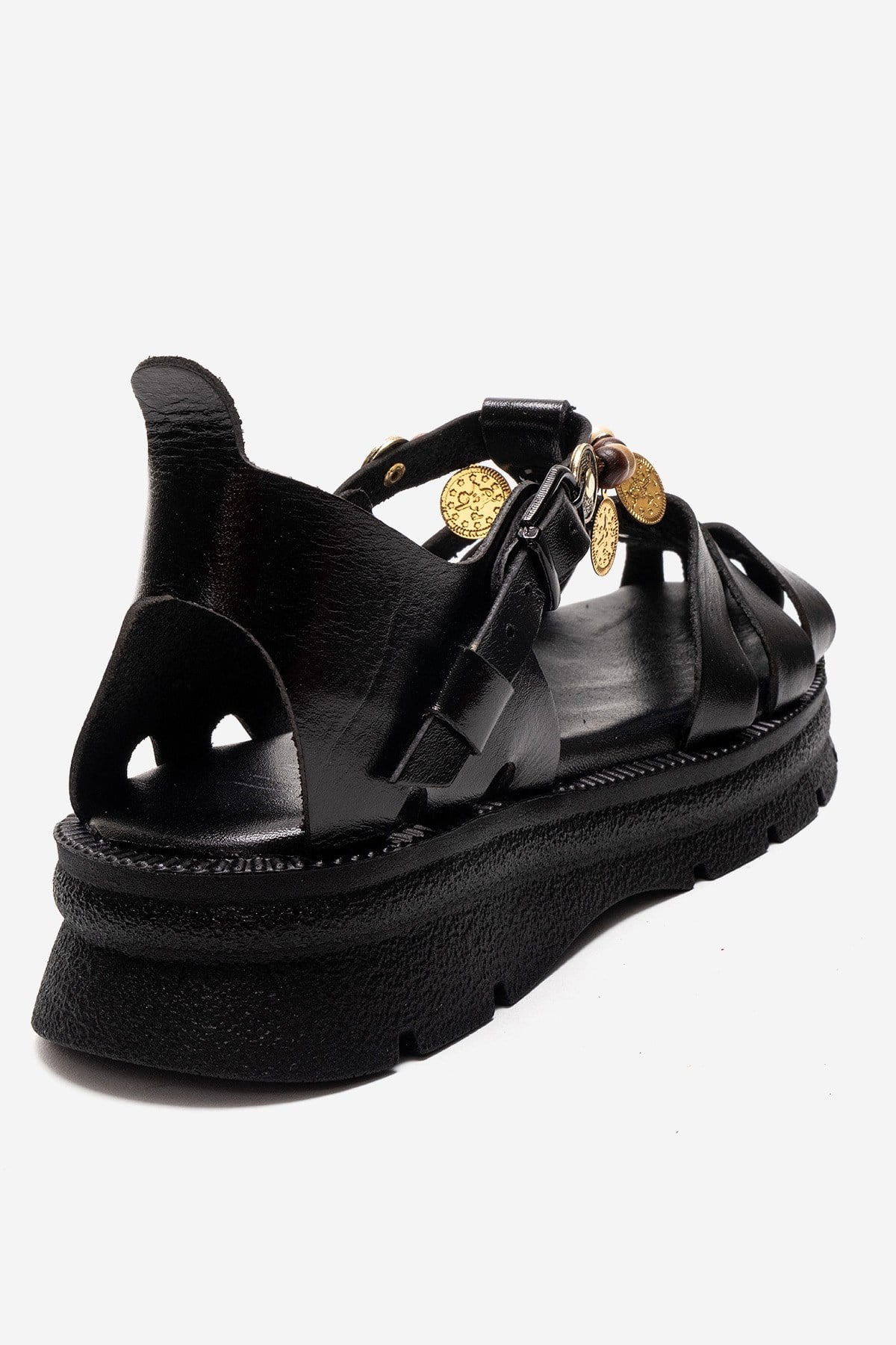 SOLIS - Black Genuine Leather Beaded Sandal (Women)