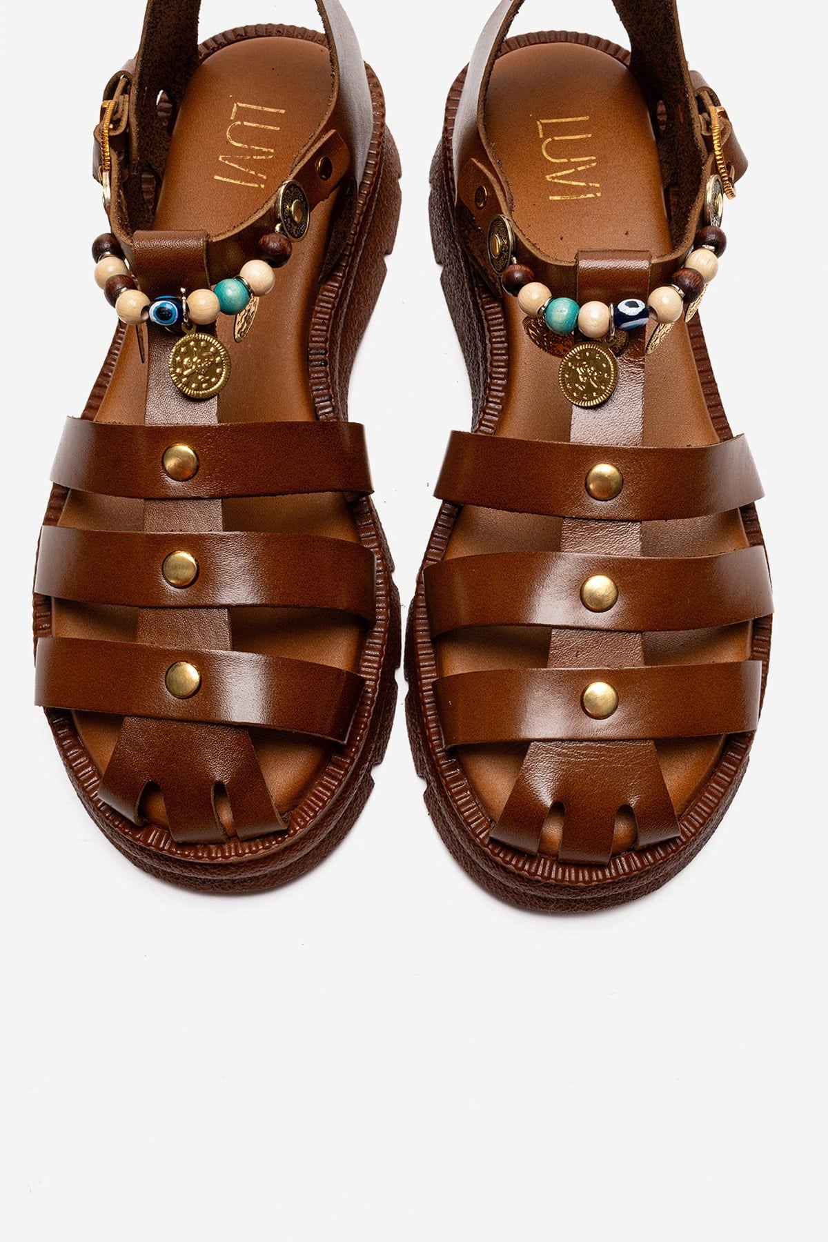 SOLIS - Tan Genuine Leather Beaded Sandal (Women)