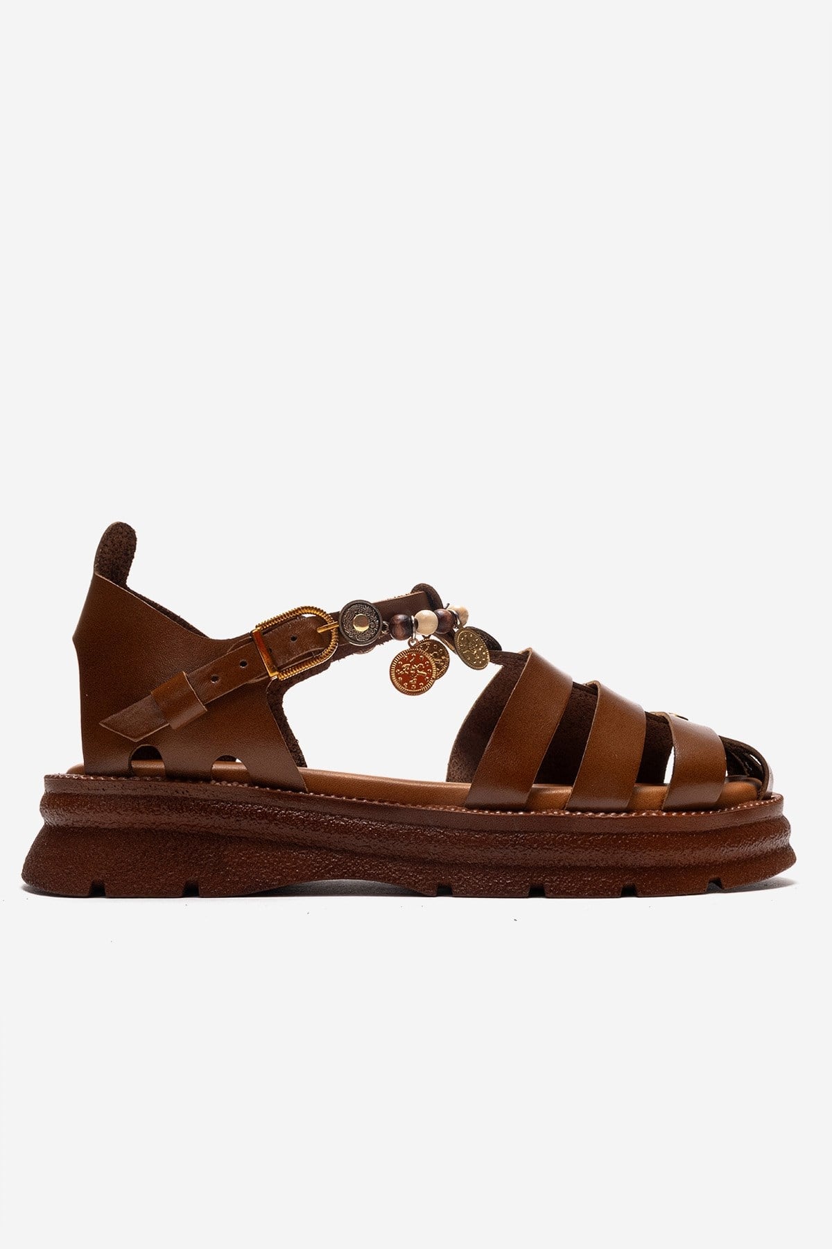 SOLIS - Tan Genuine Leather Beaded Sandal (Women)