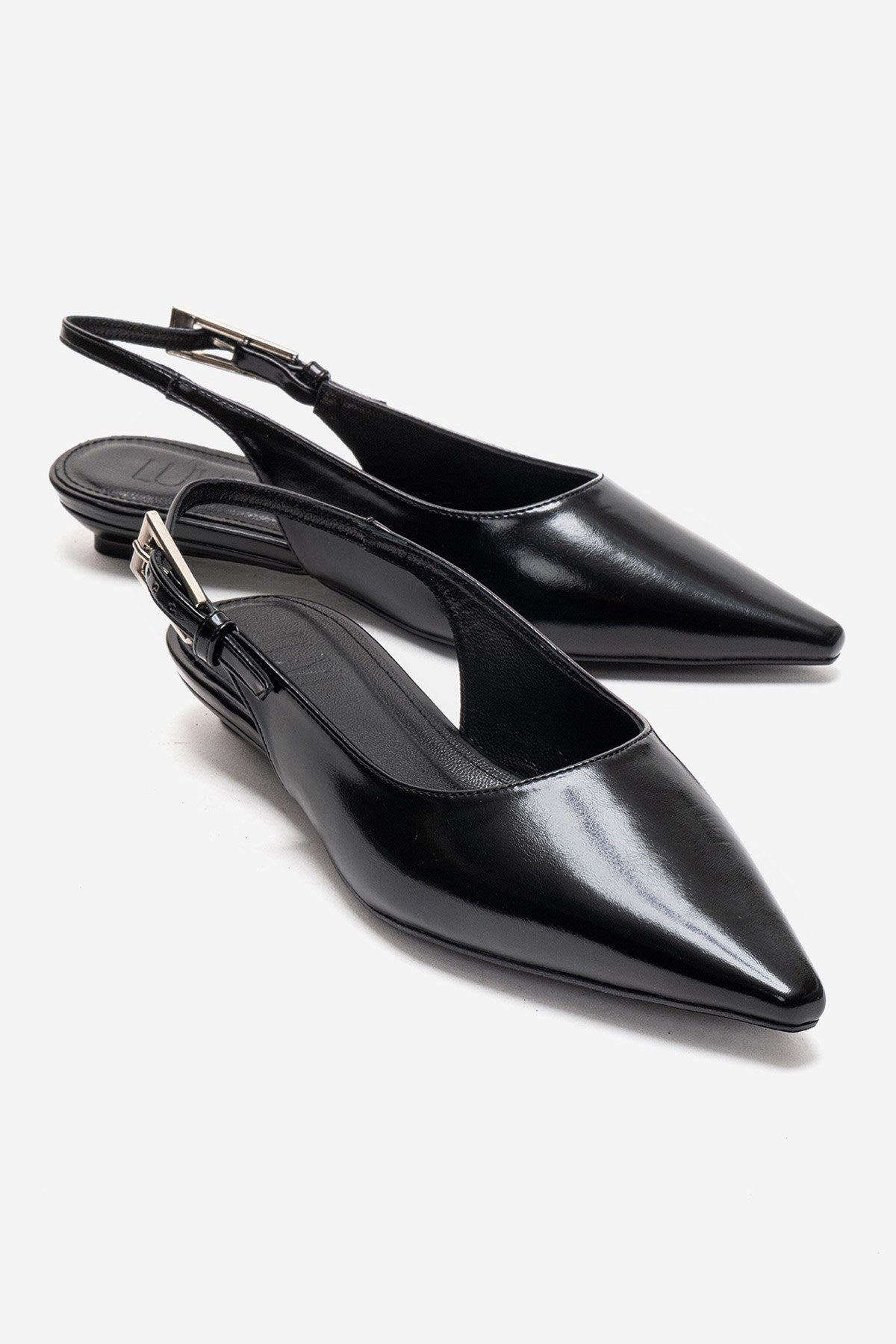 JENNA - Black Genuine Leather Pointed Toe Low Block Heel Shoe (Women)