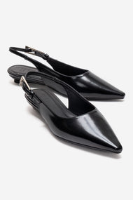 JENNA - Black Genuine Leather Pointed Toe Low Block Heel Shoe (Women)