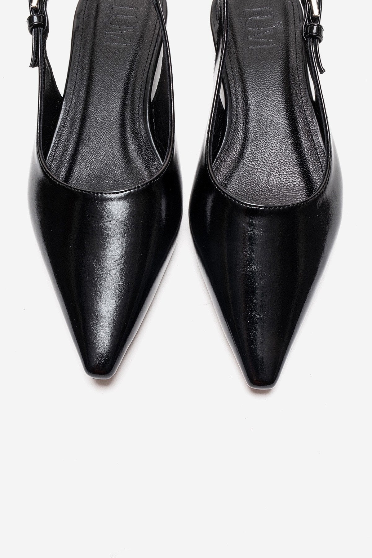 JENNA - Black Genuine Leather Pointed Toe Low Block Heel Shoe (Women)