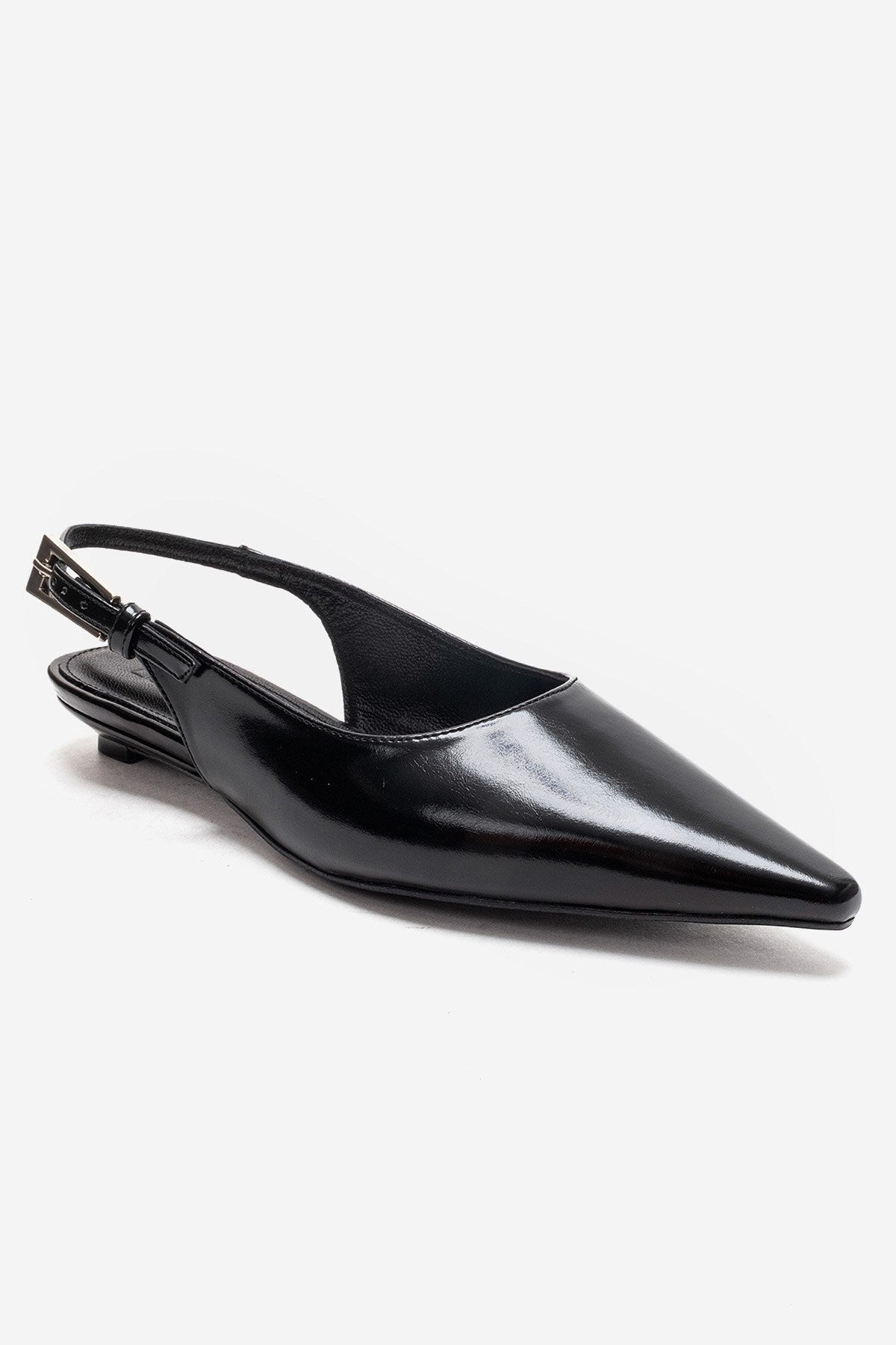 JENNA - Black Genuine Leather Pointed Toe Low Block Heel Shoe (Women)