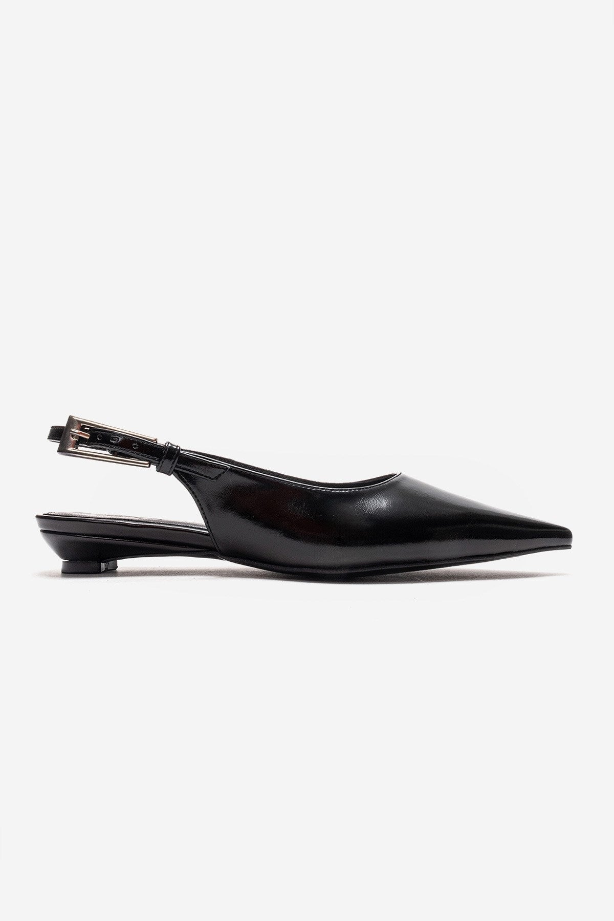 JENNA - Black Genuine Leather Pointed Toe Low Block Heel Shoe (Women)