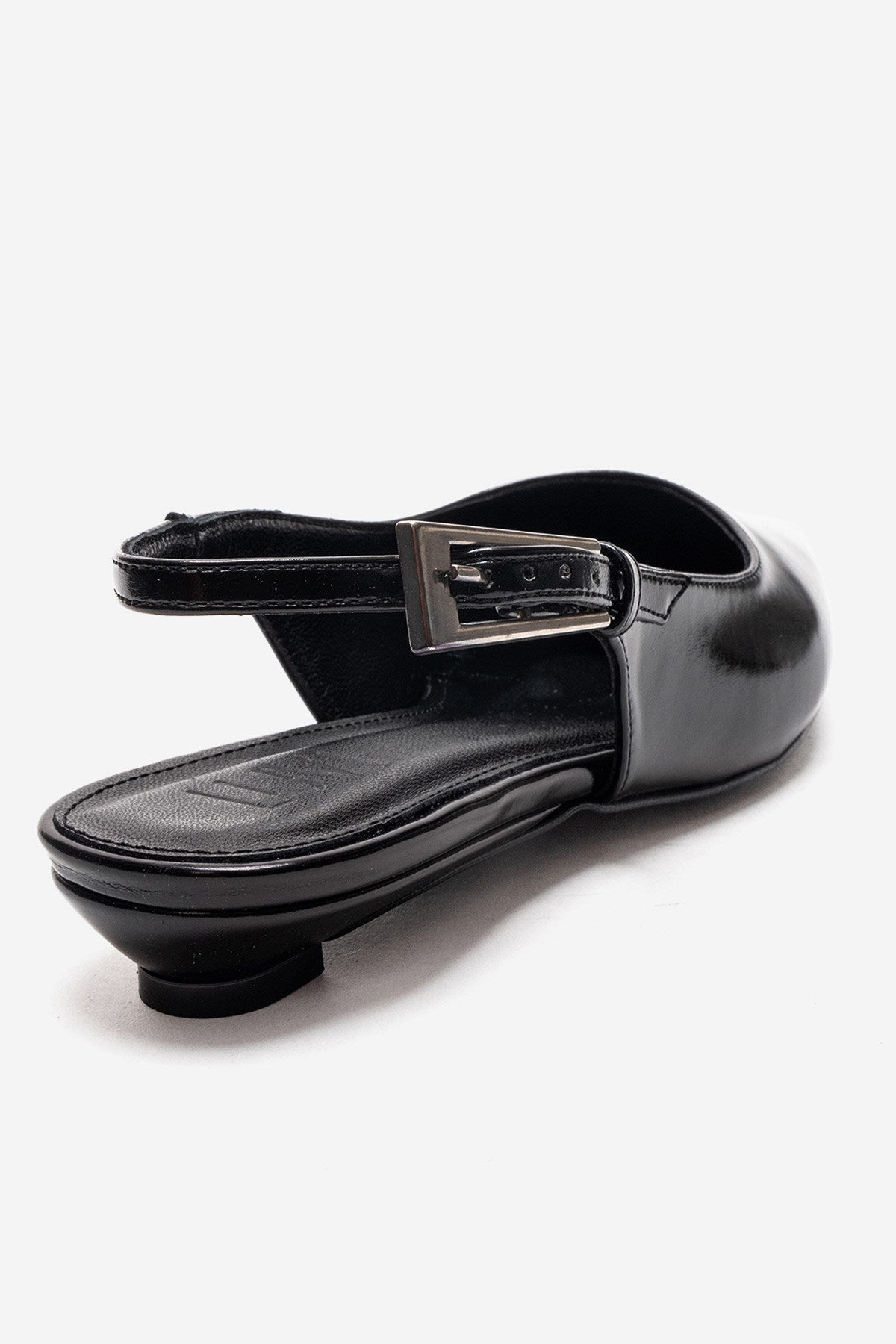 JENNA - Black Genuine Leather Pointed Toe Low Block Heel Shoe (Women)