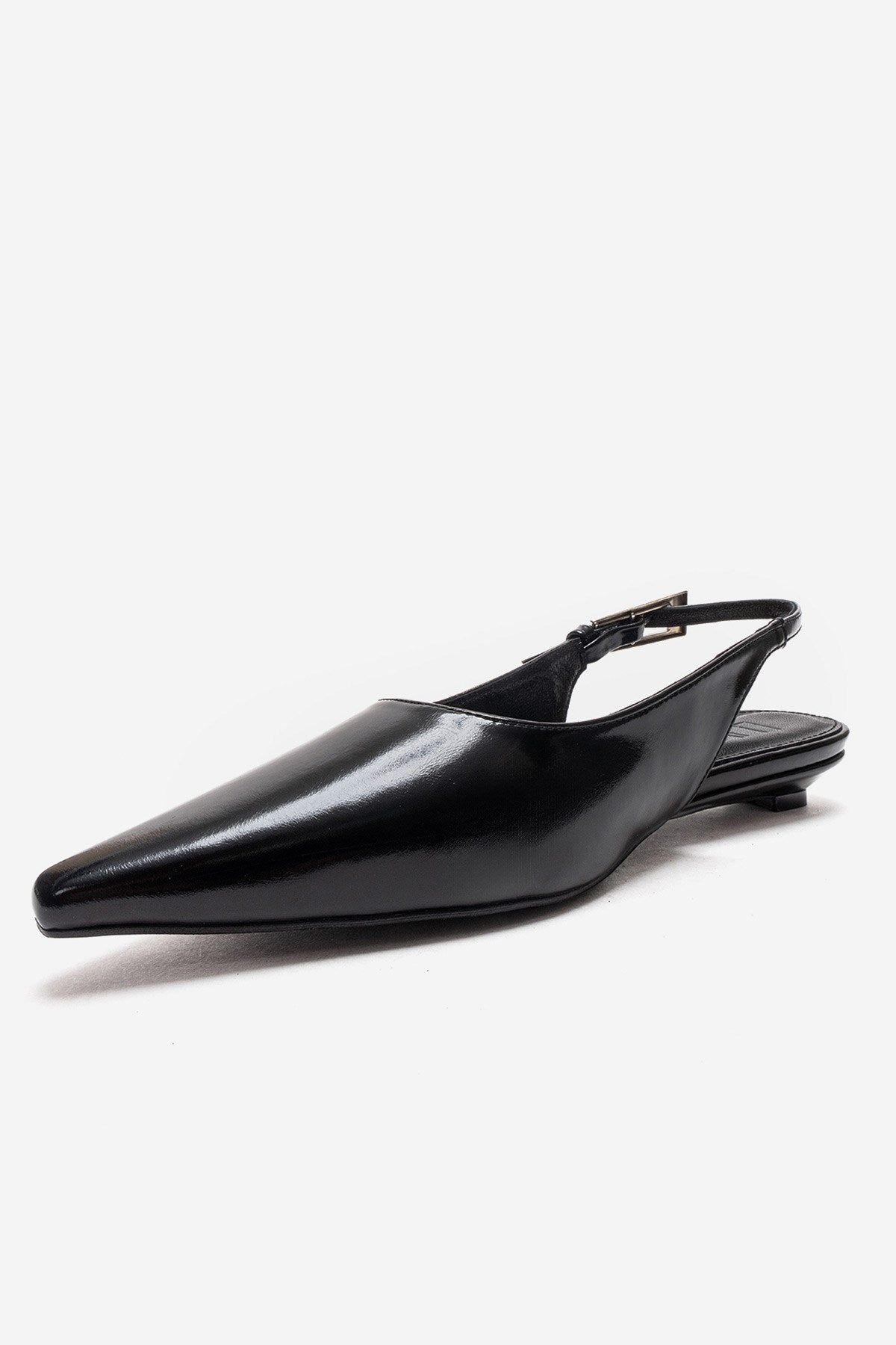JENNA - Black Genuine Leather Pointed Toe Low Block Heel Shoe (Women)