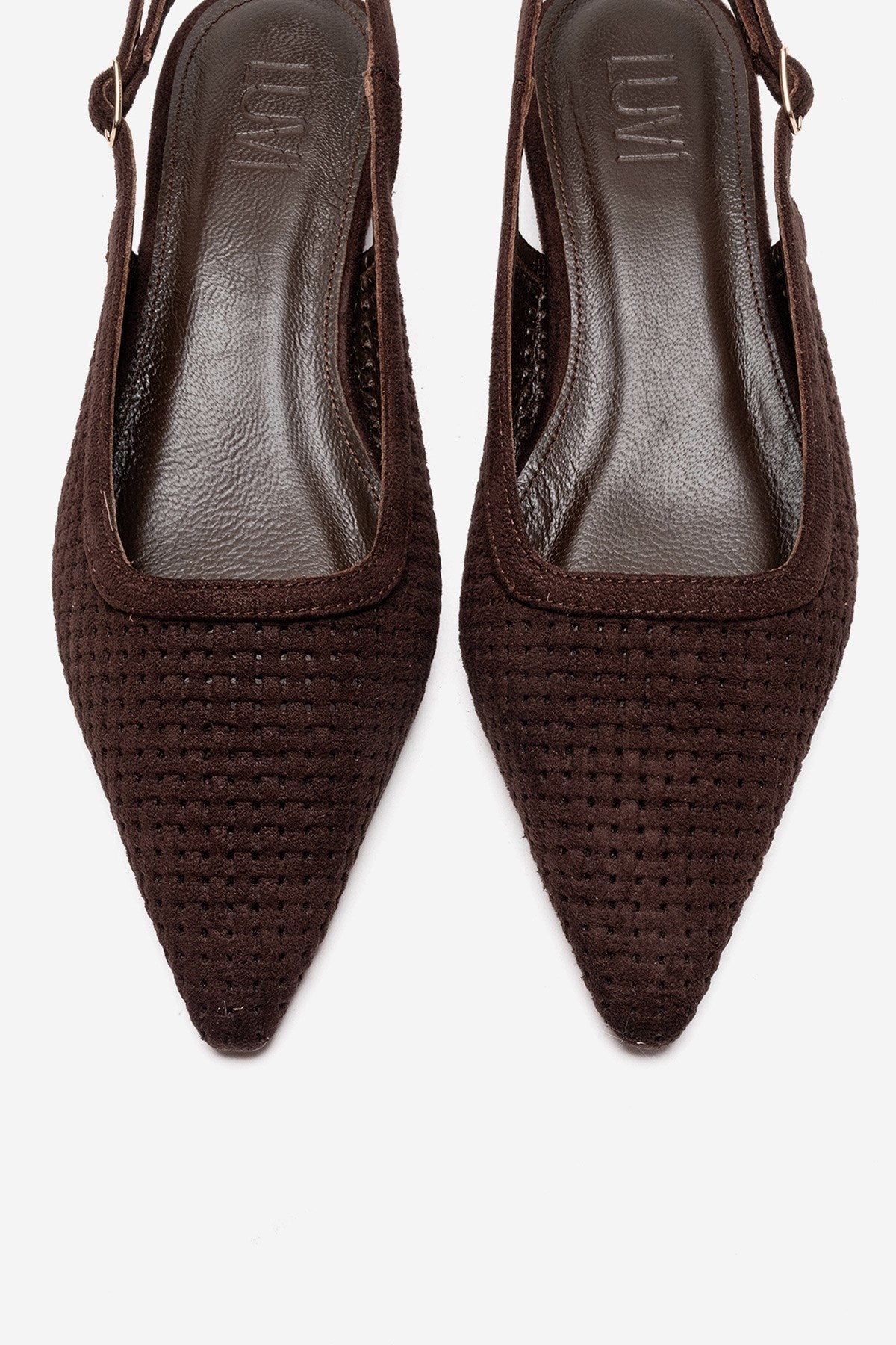 AVIVA - Brown Genuine Leather Pointed Toe Low Block Heel Pump (Women)