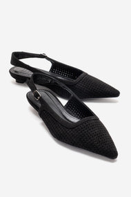 AVIVA - Black Genuine Leather Pointed Toe Low Block Heel Pump (Women)