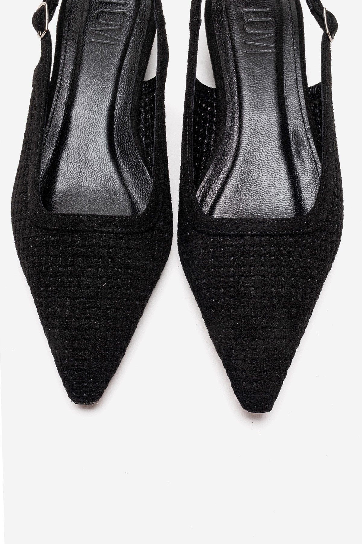 AVIVA - Black Genuine Leather Pointed Toe Low Block Heel Pump (Women)
