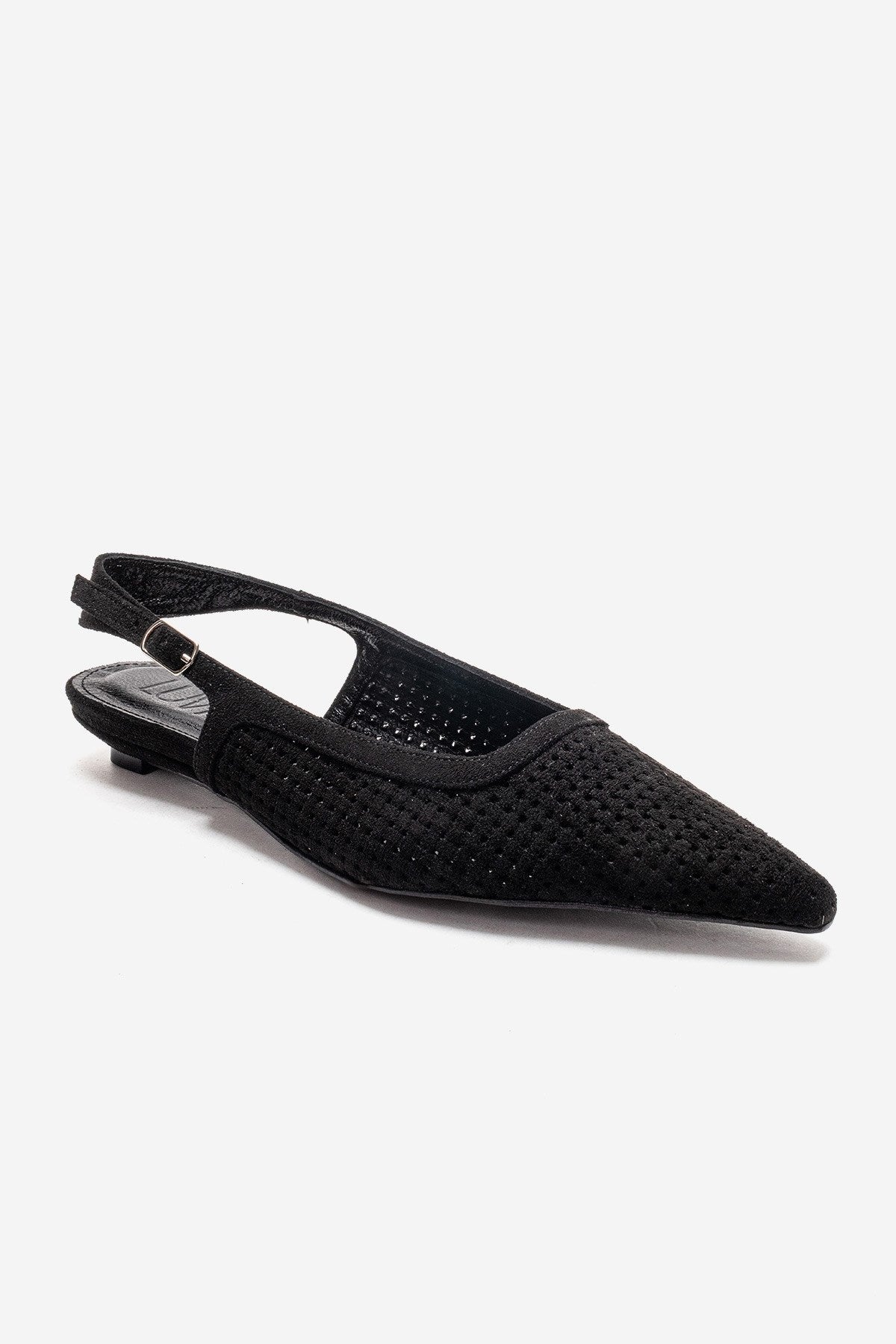 AVIVA - Black Genuine Leather Pointed Toe Low Block Heel Pump (Women)