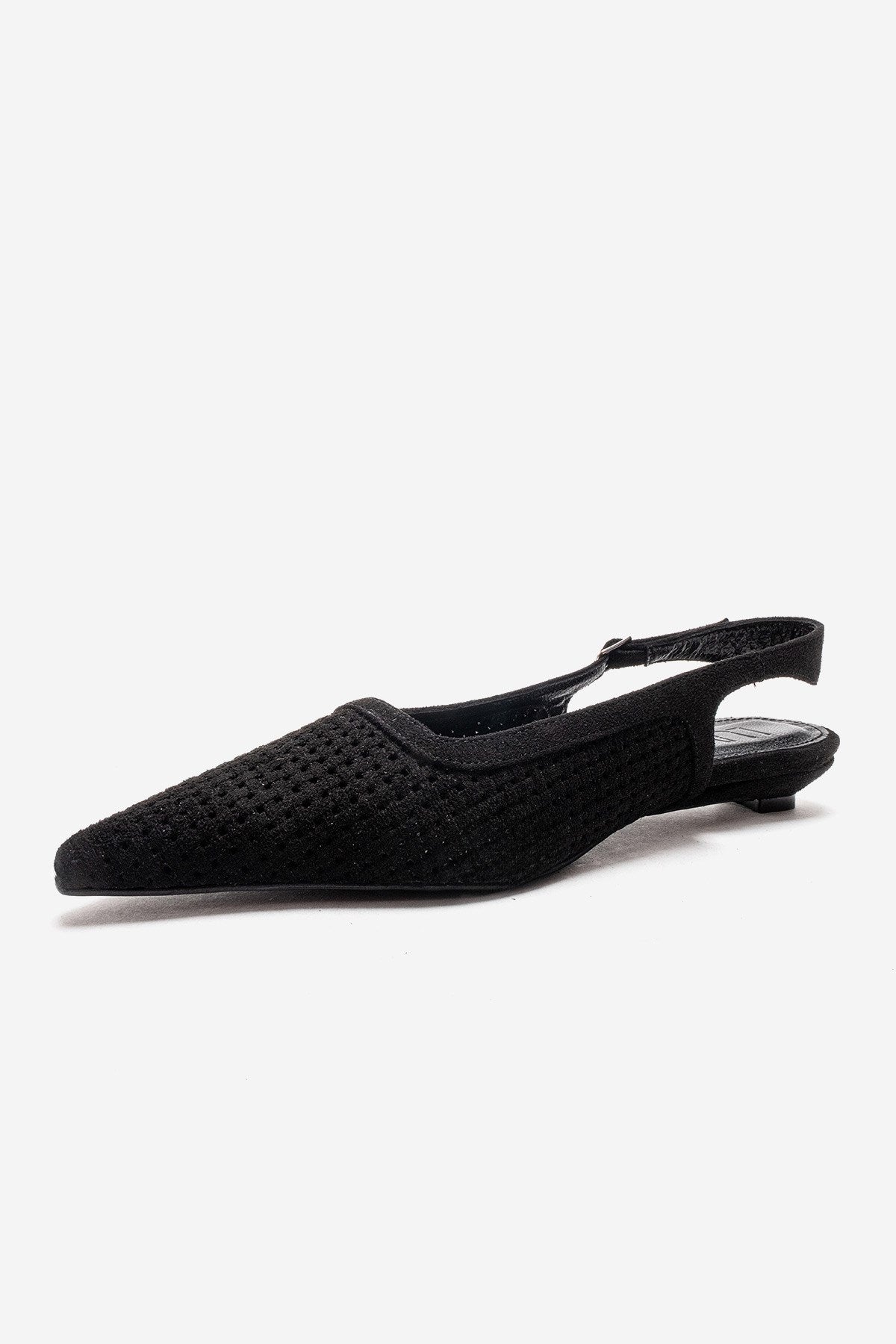 AVIVA - Black Genuine Leather Pointed Toe Low Block Heel Pump (Women)