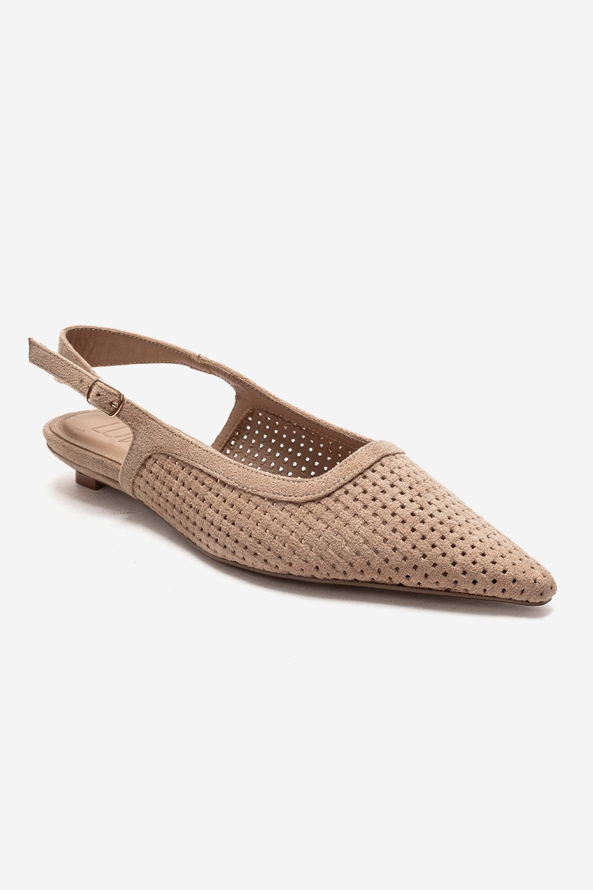 AVIVA - Beige Genuine Leather Pointed Toe Low Block Heel Pump (Women)