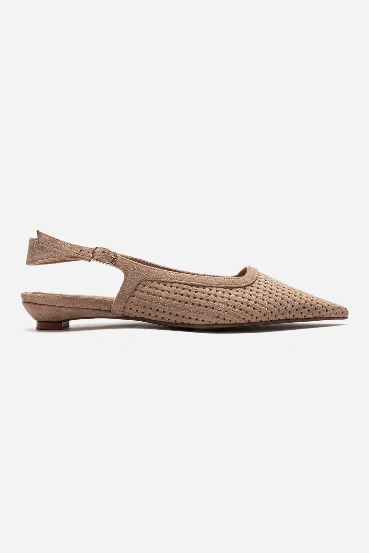 AVIVA - Beige Genuine Leather Pointed Toe Low Block Heel Pump (Women)