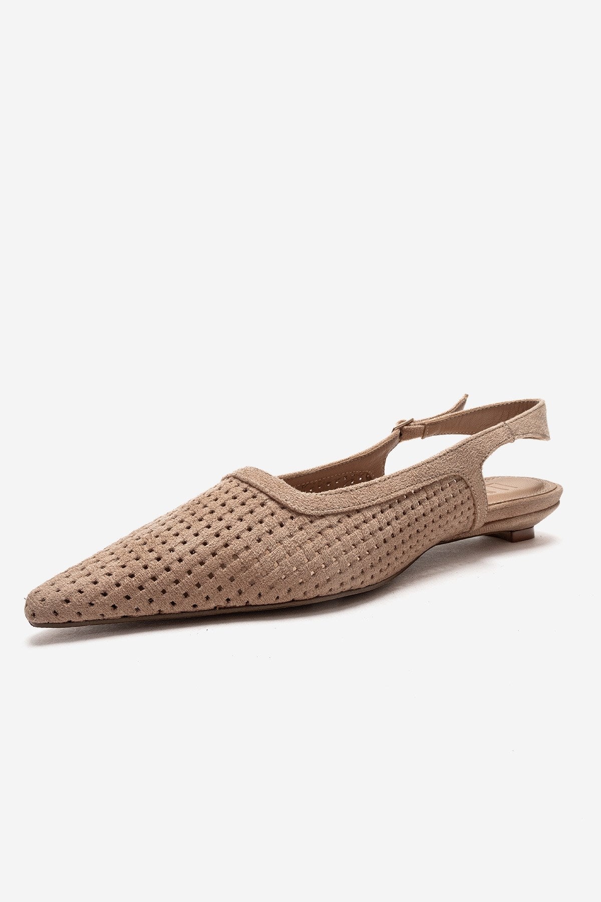 AVIVA - Beige Genuine Leather Pointed Toe Low Block Heel Pump (Women)