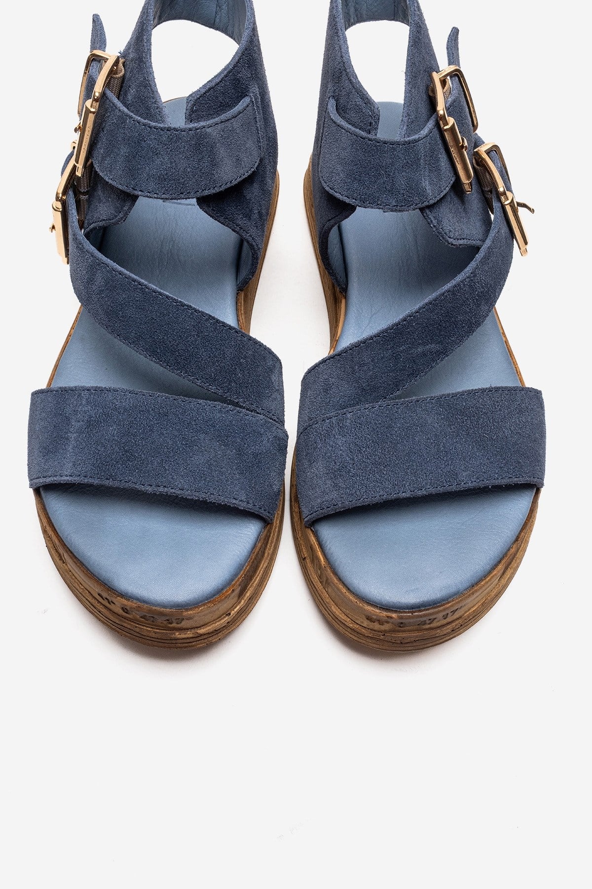 LORENTIS - Denim Blue Genuine Leather Double Buckle Sandal (Women)