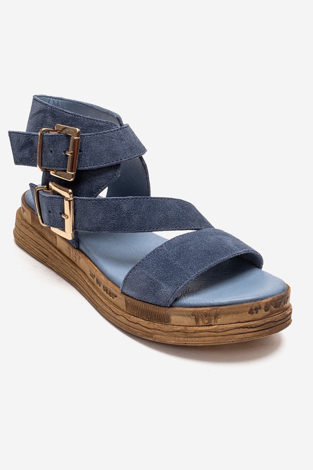 LORENTIS - Denim Blue Genuine Leather Double Buckle Sandal (Women)