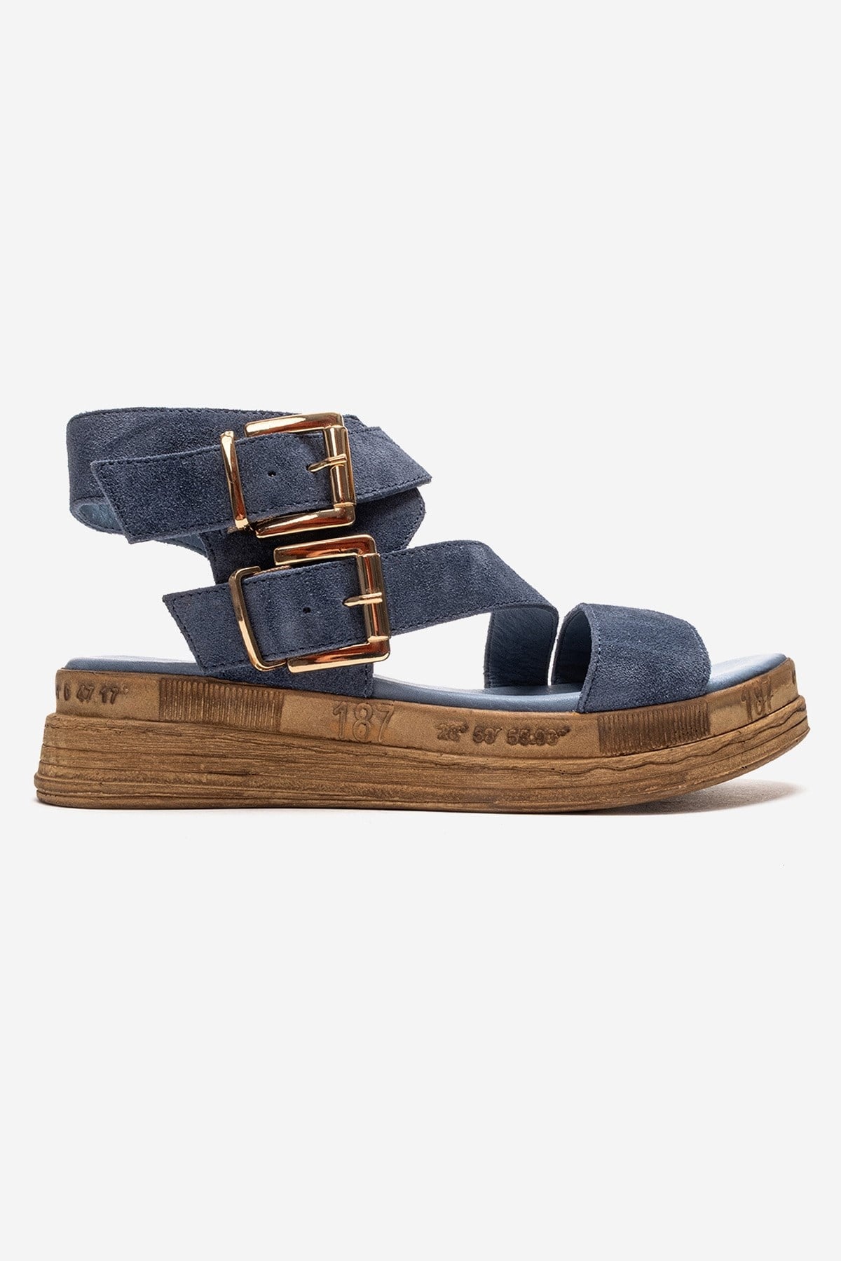LORENTIS - Denim Blue Genuine Leather Double Buckle Sandal (Women)