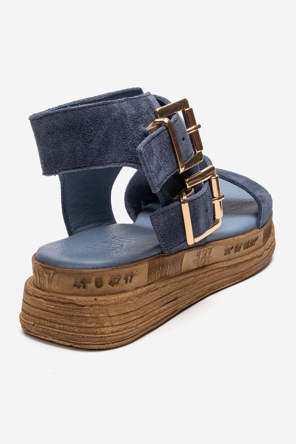 LORENTIS - Denim Blue Genuine Leather Double Buckle Sandal (Women)