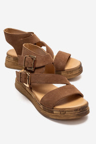LORENTIS - Camel Genuine Leather Double Buckle Sandal (Women)