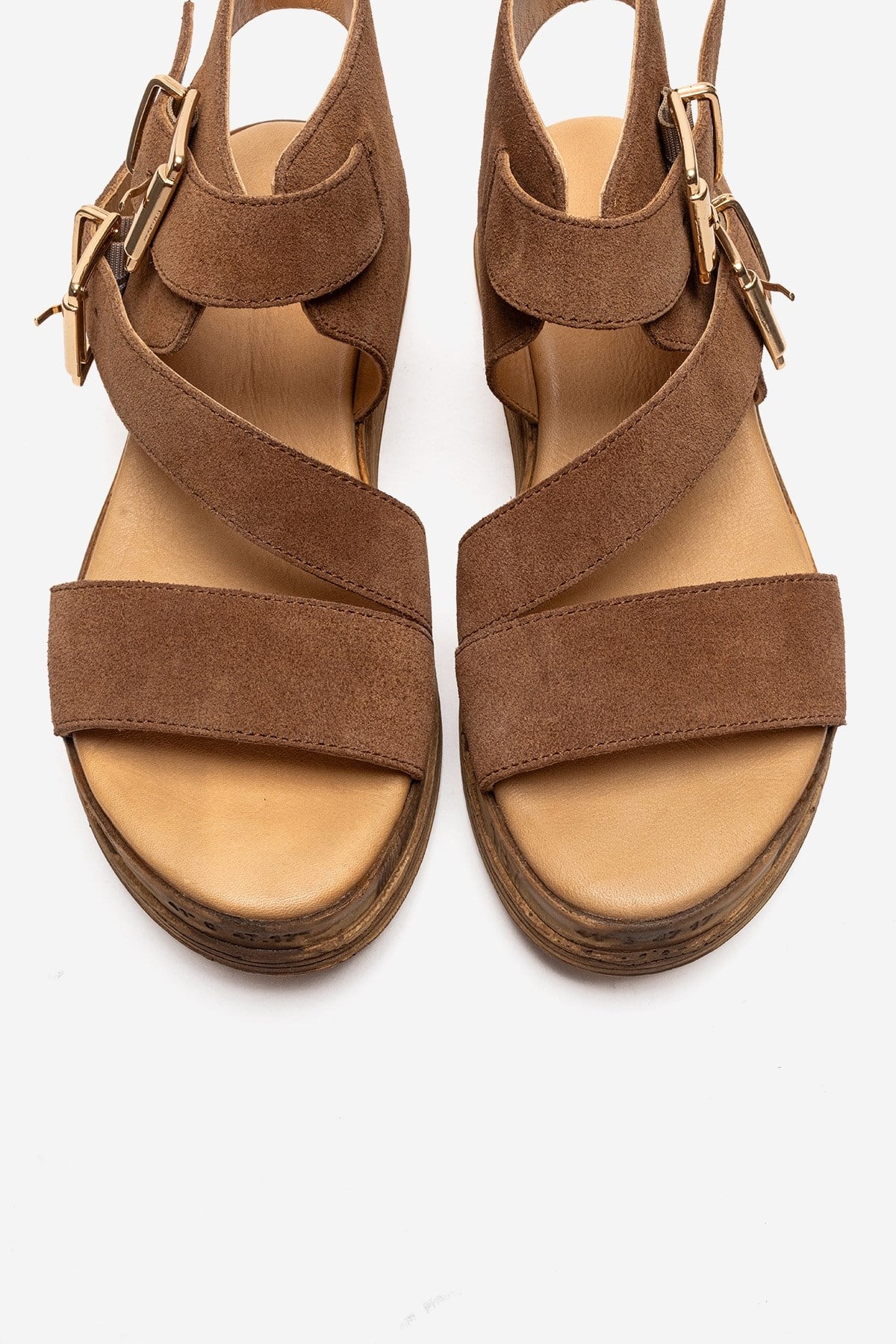 LORENTIS - Camel Genuine Leather Double Buckle Sandal (Women)