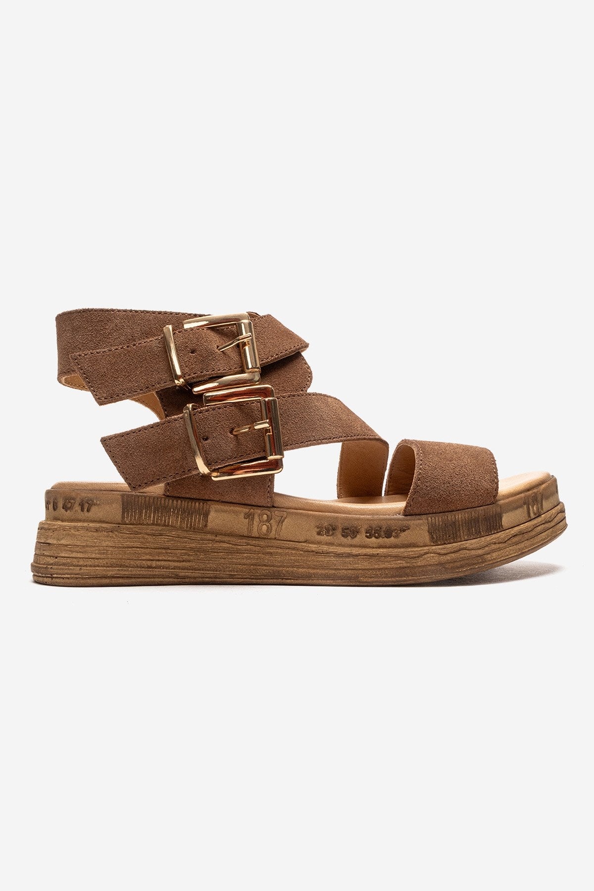 LORENTIS - Camel Genuine Leather Double Buckle Sandal (Women)
