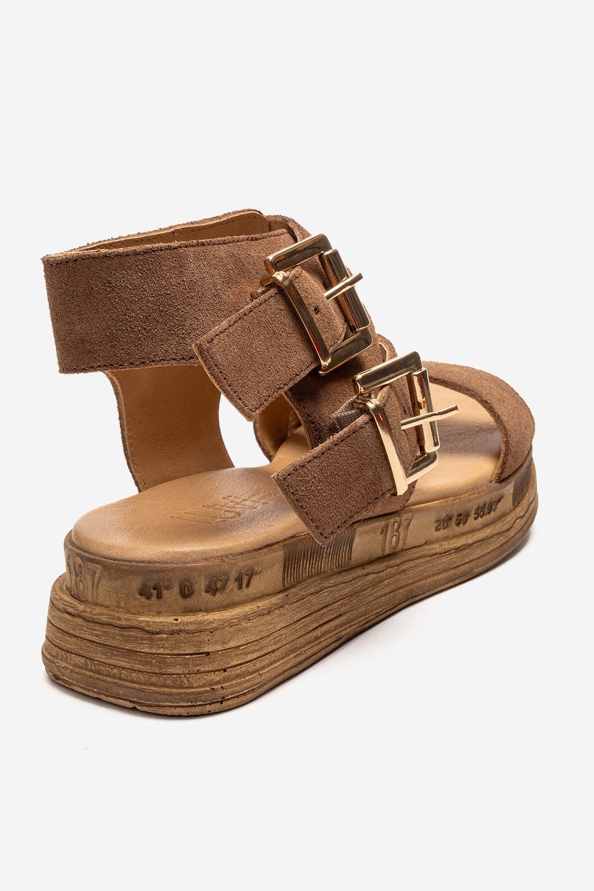 LORENTIS - Camel Genuine Leather Double Buckle Sandal (Women)